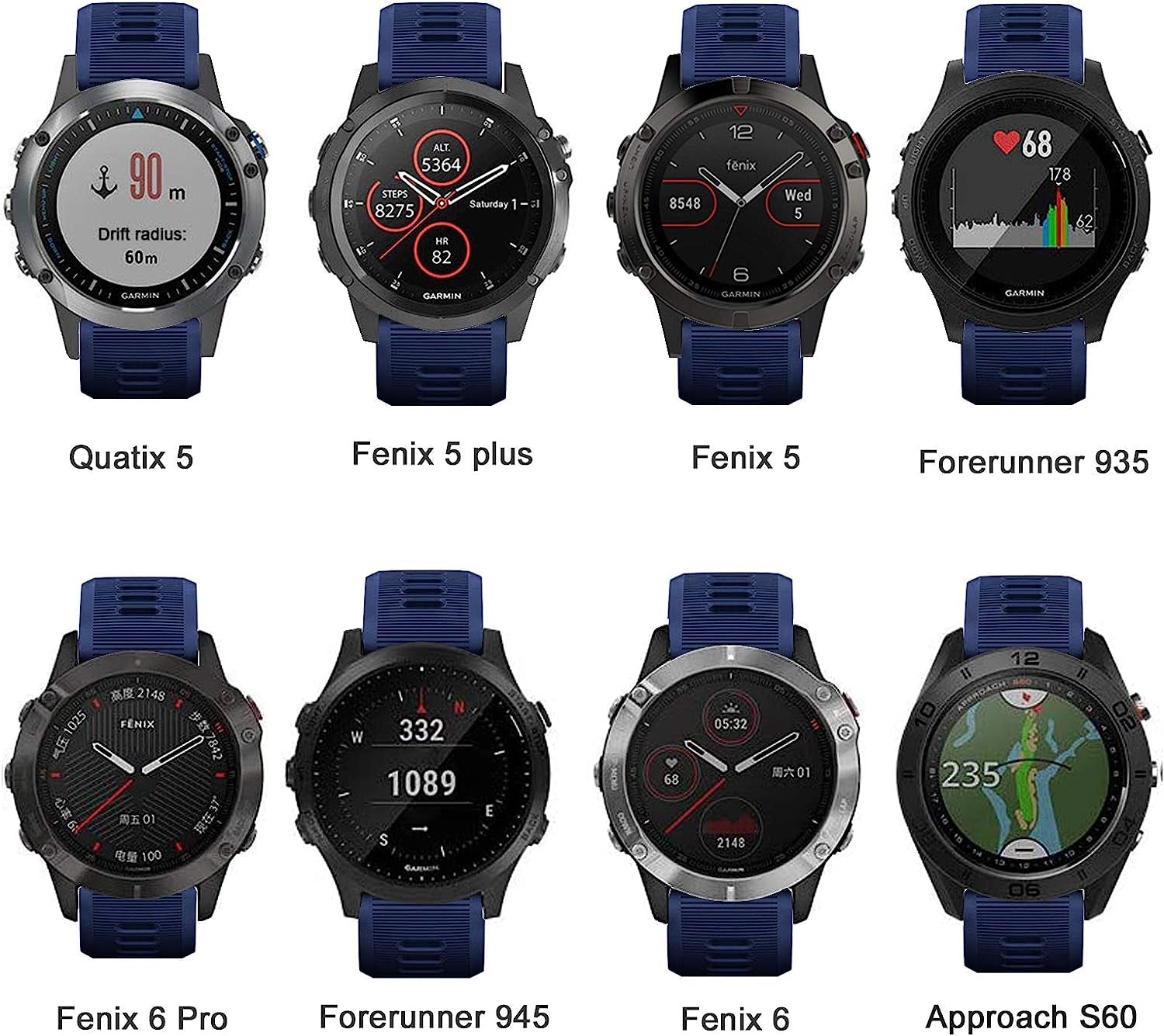 ISABAKE Band for Garmin Forerunner 935/Forerunner 945/Forerunner 745,Compatible with Fenix 5/ Fenix 5Plus/ Fenix 6/ Fenix 6 Pro/Approach S60 ,Soft Silicone 22Mm Replacement Bands Strap(Dark Blue)  ISABAKE   