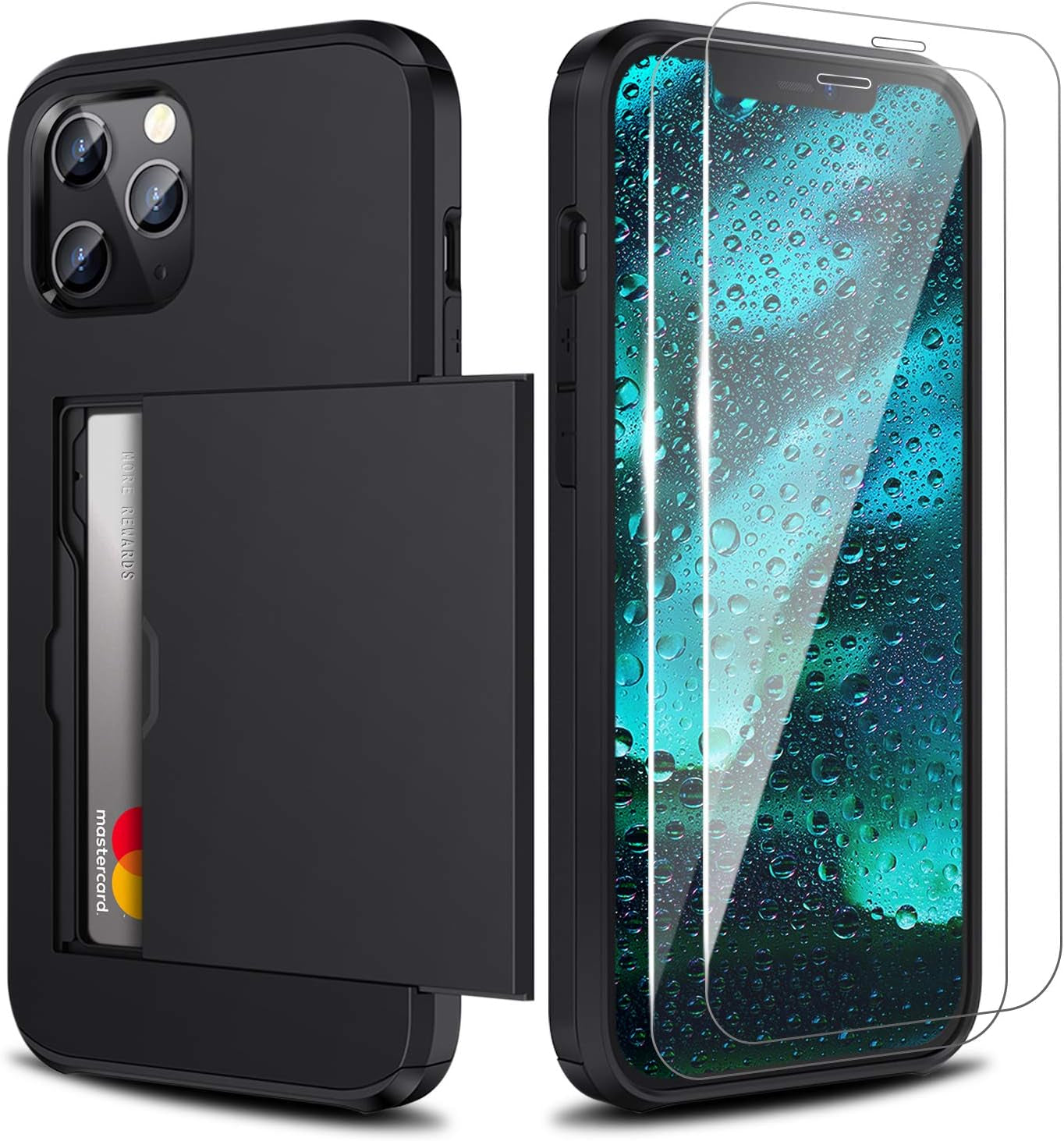 Zuslab Wallet Case Compatible with Apple Iphone 12 Pro Max, Cover with Card Holder, Shockproof anti Scratch Replacement for Iphone 12 Pro Max, with Screen Protector [X2Pack] Dark Blue  ZUSLAB Black  