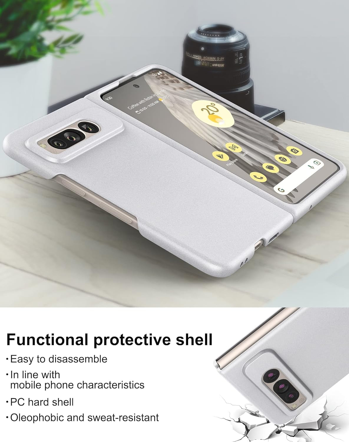 Eastcoo Slim Fit Case for Google Pixel Fold 2023, [Hard PC Back] [Frosted Feel] [Wireless Charging Support] Lightweight Shockproof Case Cover for Google Pixel Fold 5G, Silver  Eastcoo   