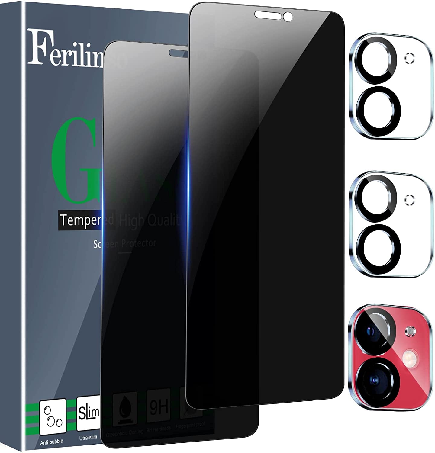 Ferilinso for Iphone 13/ 14 Privacy Screen Protector 2 Pack 9H anti Spy Tempered Glass Privacy Screen with 2 Pack Camera Lens Protector Case Friendly Accessories  Ferilinso Black 6.1 INCH Black 