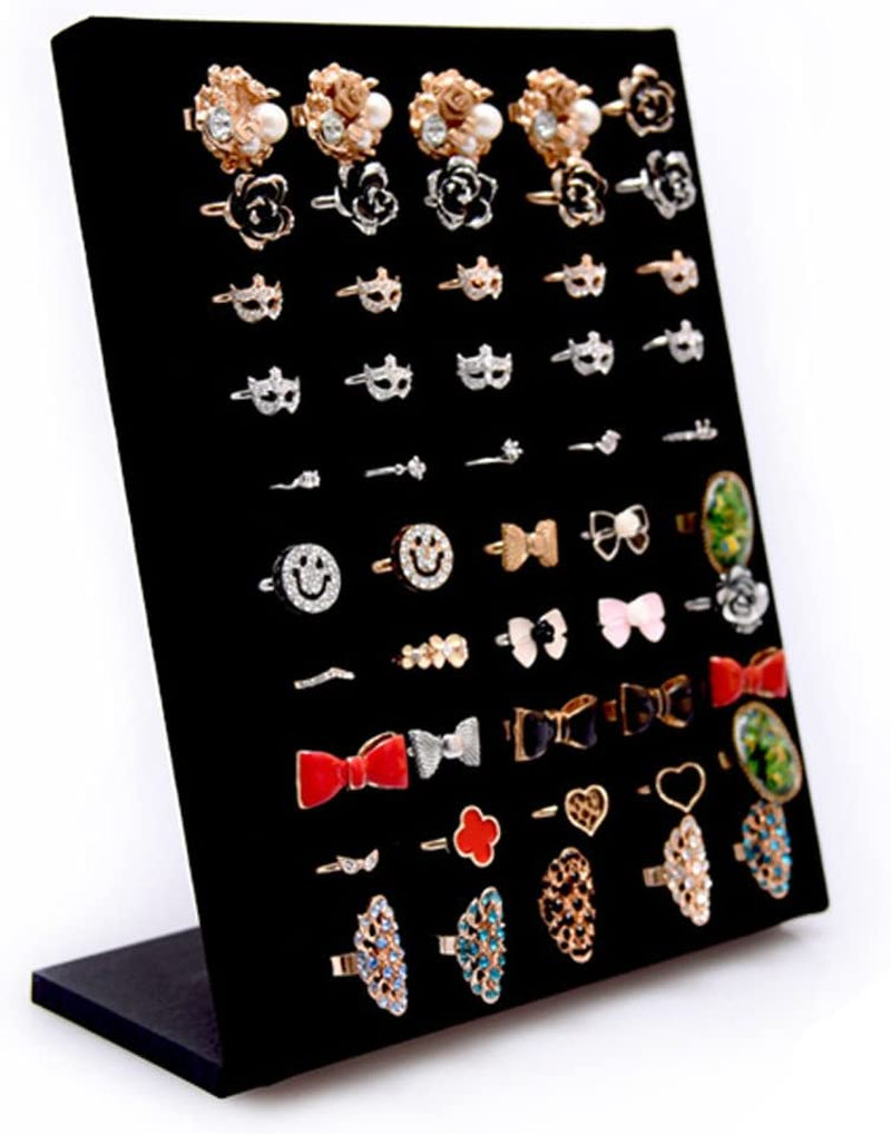 Homeanda Black Velvet L-Shaped 50 Slots Ring Earring Jewelry Display Tray Organizer Holder (L-Shaped 50 Slots-Black)  Homeanda   