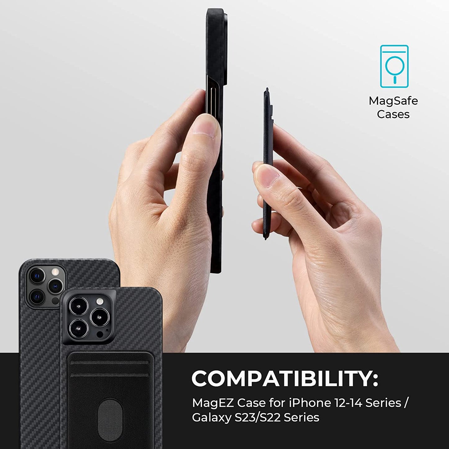 PITAKA Phone Card Holder [Magez Card Sleeve 3.0] Stick on Wallet for Credit or Business Cards, Compatible with Magsafe, Magez Case for Iphone 14/13/12 and Galaxy S23/S22 - PU Leather, Black  pitaka   