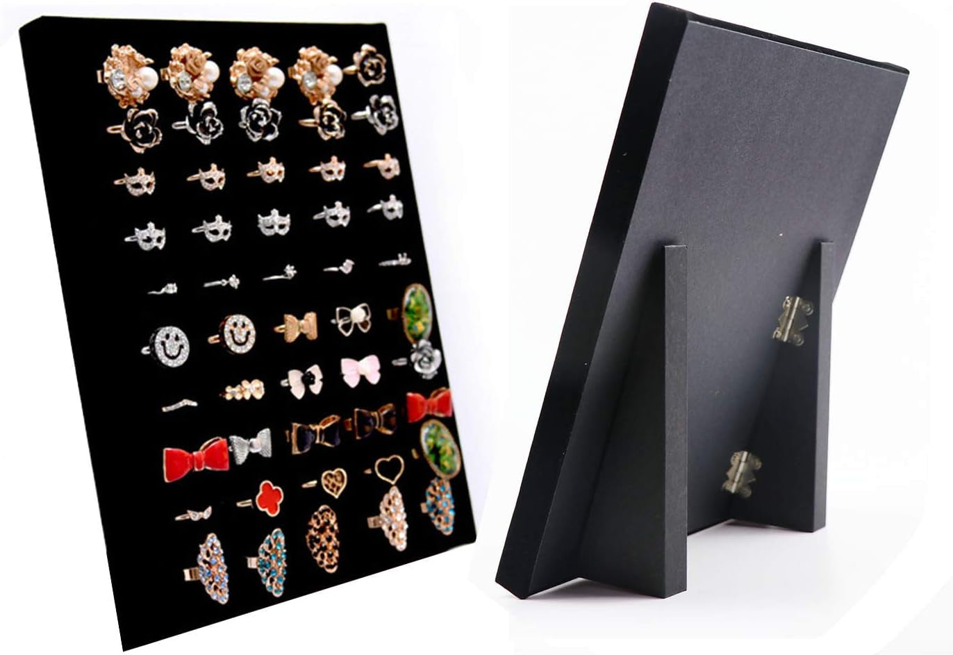 Homeanda Black Velvet L-Shaped 50 Slots Ring Earring Jewelry Display Tray Organizer Holder (L-Shaped 50 Slots-Black)  Homeanda Foldable L-Shaped 50 Slots-Black  