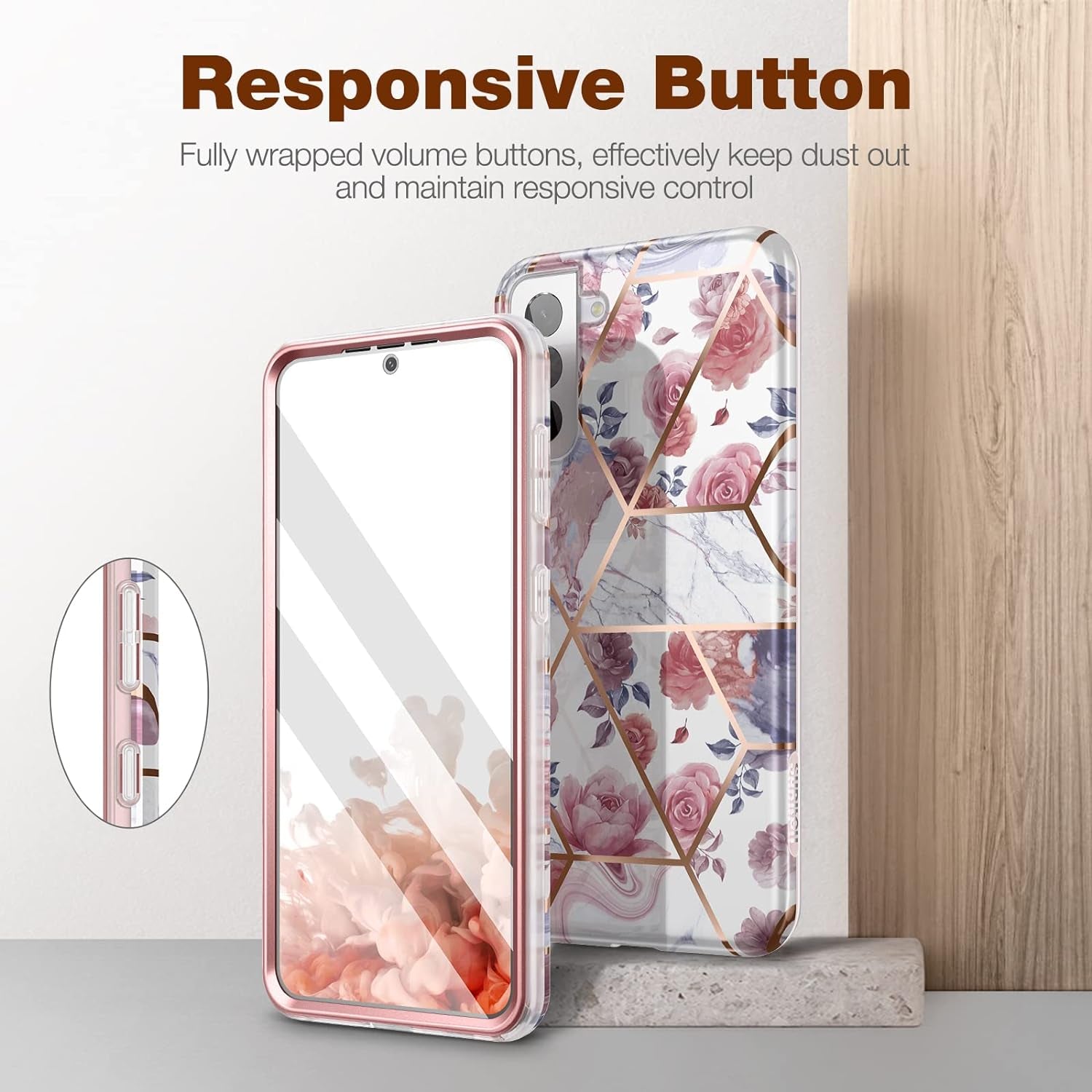 SURITCH Phone Case for Samsung Galaxy S21 plus 6.7 Inches, Front Cover with Built-In Screen Protector Full-Body Protection Shockproof TPU Bumper Protective Case for Girl Women Cute, Rose Marble  SURITCH   