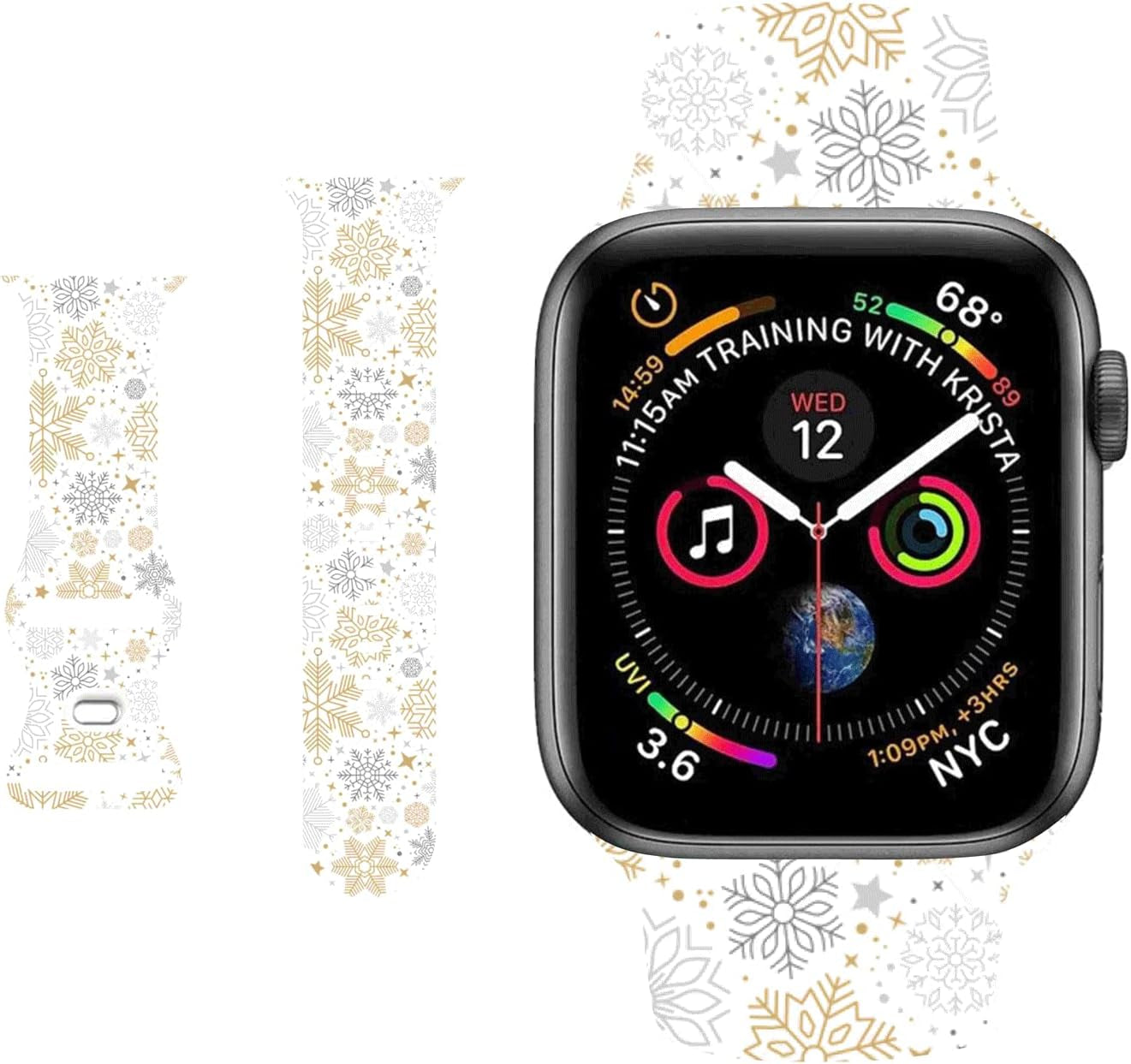 HYHMXB Chic Breathable Character Halloween Bands Compatible with Apple Watch 42Mm 44Mm 45Mm M/L, Grade Soft Silicone Sports Wristband Strap for Iwatch SE & Series 8 7 6 5 4 3 2 (Happy Skull)  HYHMXB B. Christmas Fresh Snowflake 42mm/44mm/45mm M/L 