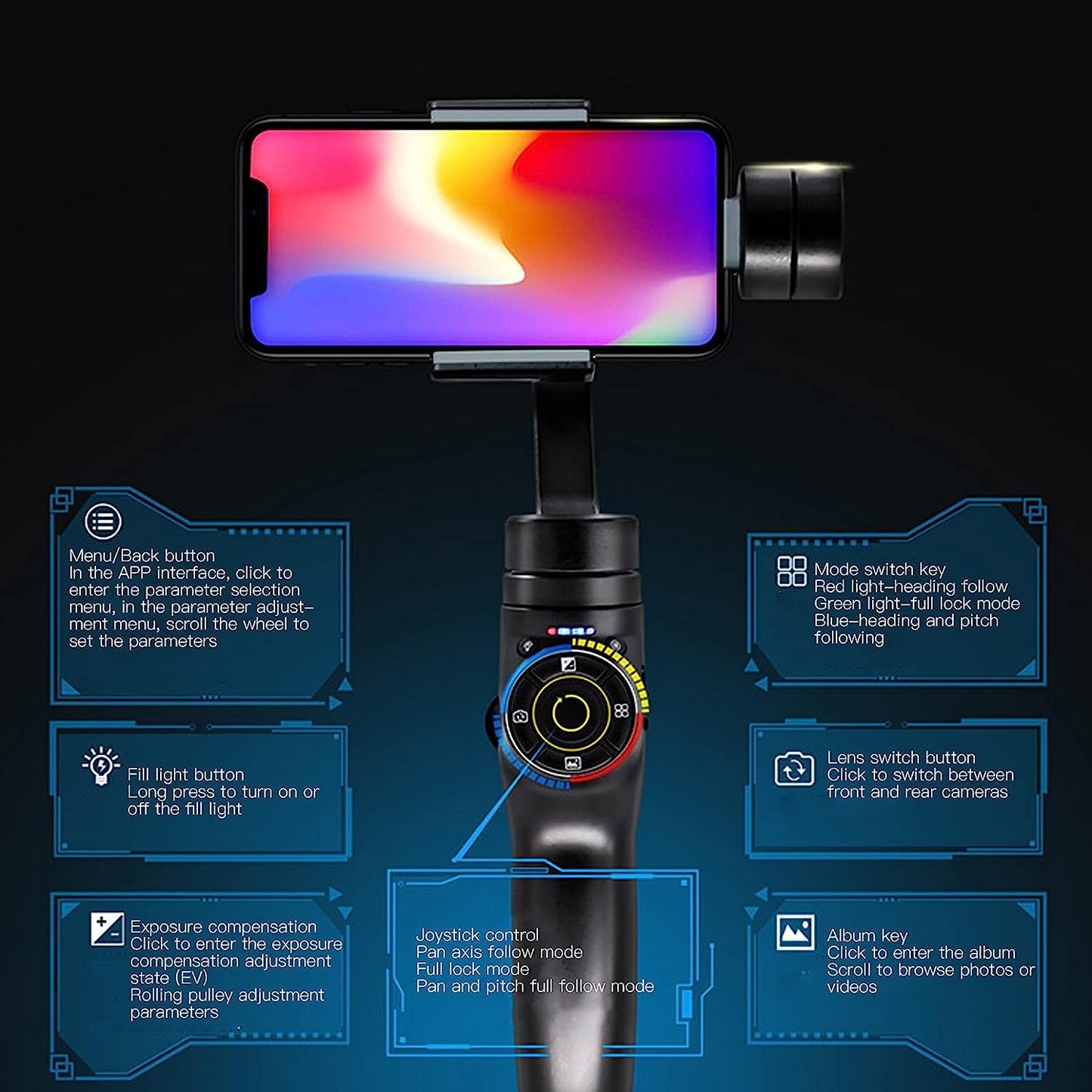 3 Axis Gimbal Stabilizer for Smartphones Phone Gimbal, Various Professional Shooting Functions for Vlog Youtuber Web Live Broadcast, Capturing Objects, Mobile Phone Handheld Gimbals  Dpofirs   