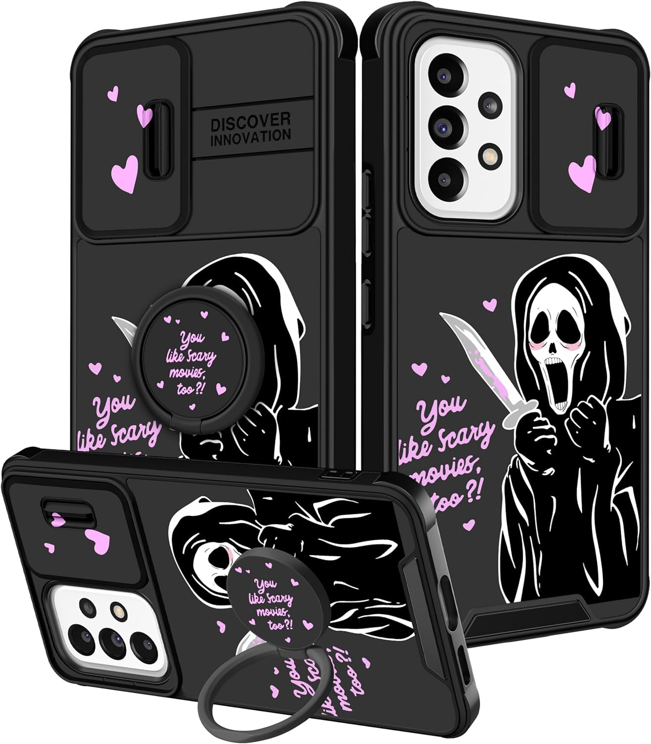 Oqpa for Samsung Galaxy A53 5G Case Cute Cartoon for Women Girly Girls Boys Kids Kawaii Funny Samsung A53 Phone Case Cover with Camera Cover+Ring Holder for Galaxy A53 5G, Happy Miki  meitong2020 Heart Skull  