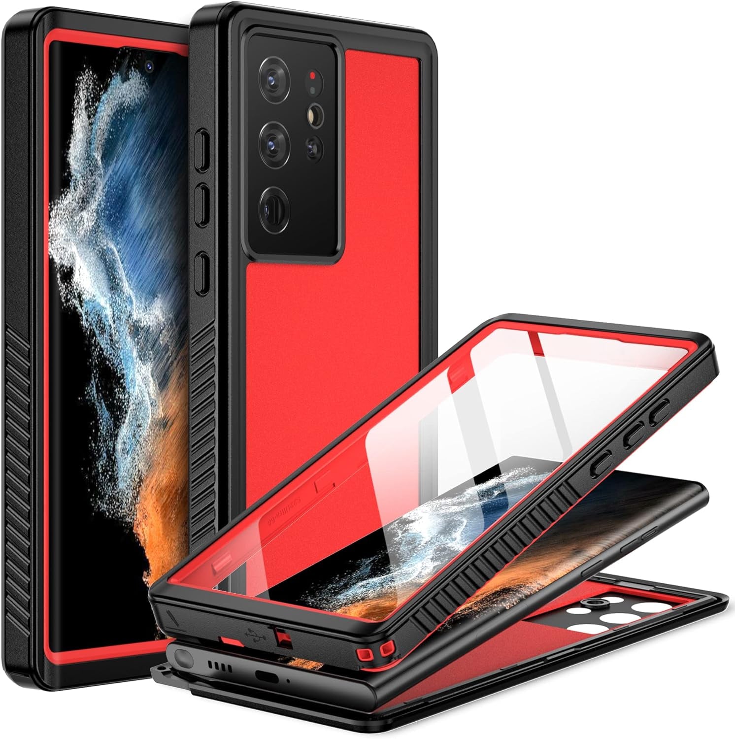 BEASTEK for Samsung Galaxy S22 Waterproof Case, FSN Series, Shockproof Underwater IP68 Case with Built-In Screen Protector Full Body Protective Cover, for Galaxy S22 6.1 Inch (Black)  BEASTEK Red Galaxy S22 Ultra 