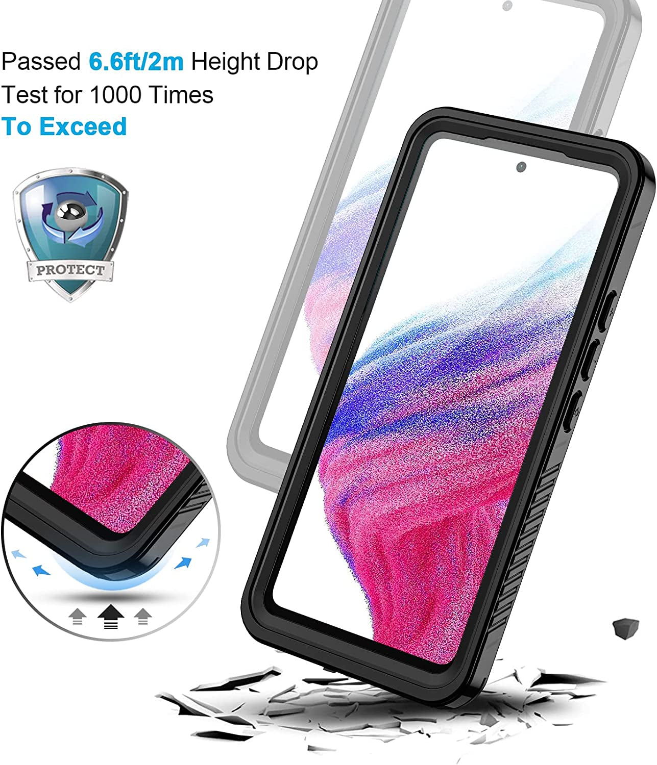 Lanhiem Samsung Galaxy A53 5G Case, IP68 Waterproof Dustproof Case with Built-In Screen Protector, Rugged Full Body Shockproof Phone Cover for Samsung A53 5G, Black/Clear  Lanhiem   