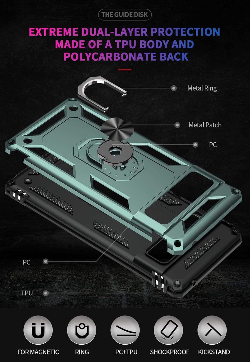 Korecase Designed for Google Pixel 6 Pro Case Heavy Duty Rugged Full Body Shockproof Scratch Proof Screen Protection Built-In 360 Ring Kickstand Military Hard Cover for Men Women Green  Korecase   