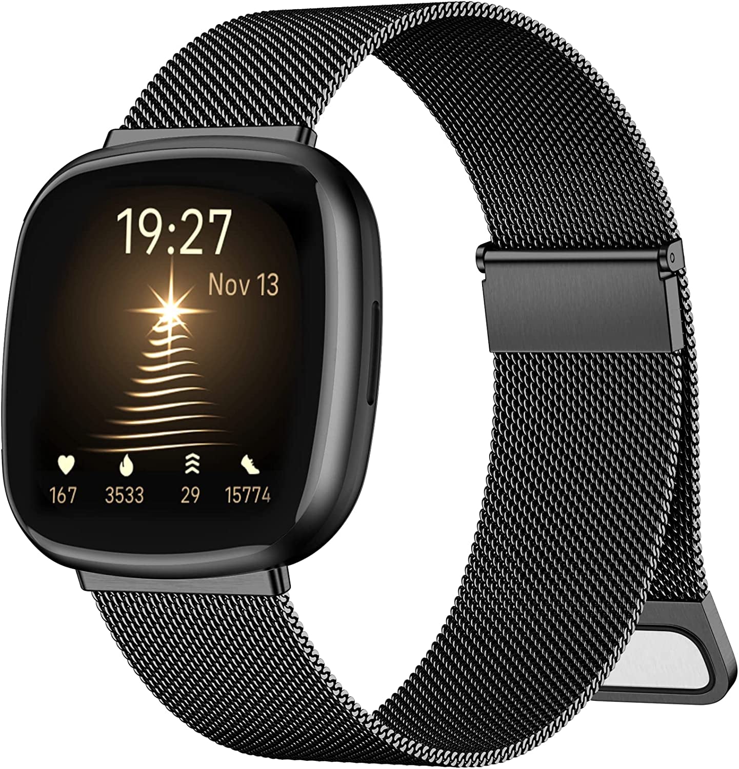 Zedoli Bands Only Compatible with Fitbit Sense 2/Versa 4 and Fitbit Sense/Versa 3 Four Models, Stylish Fashionable Stainless Steel Milanese Metal Loop Wristbands Replacement Bands Women Men, Colorful  Zedoli Black Large 