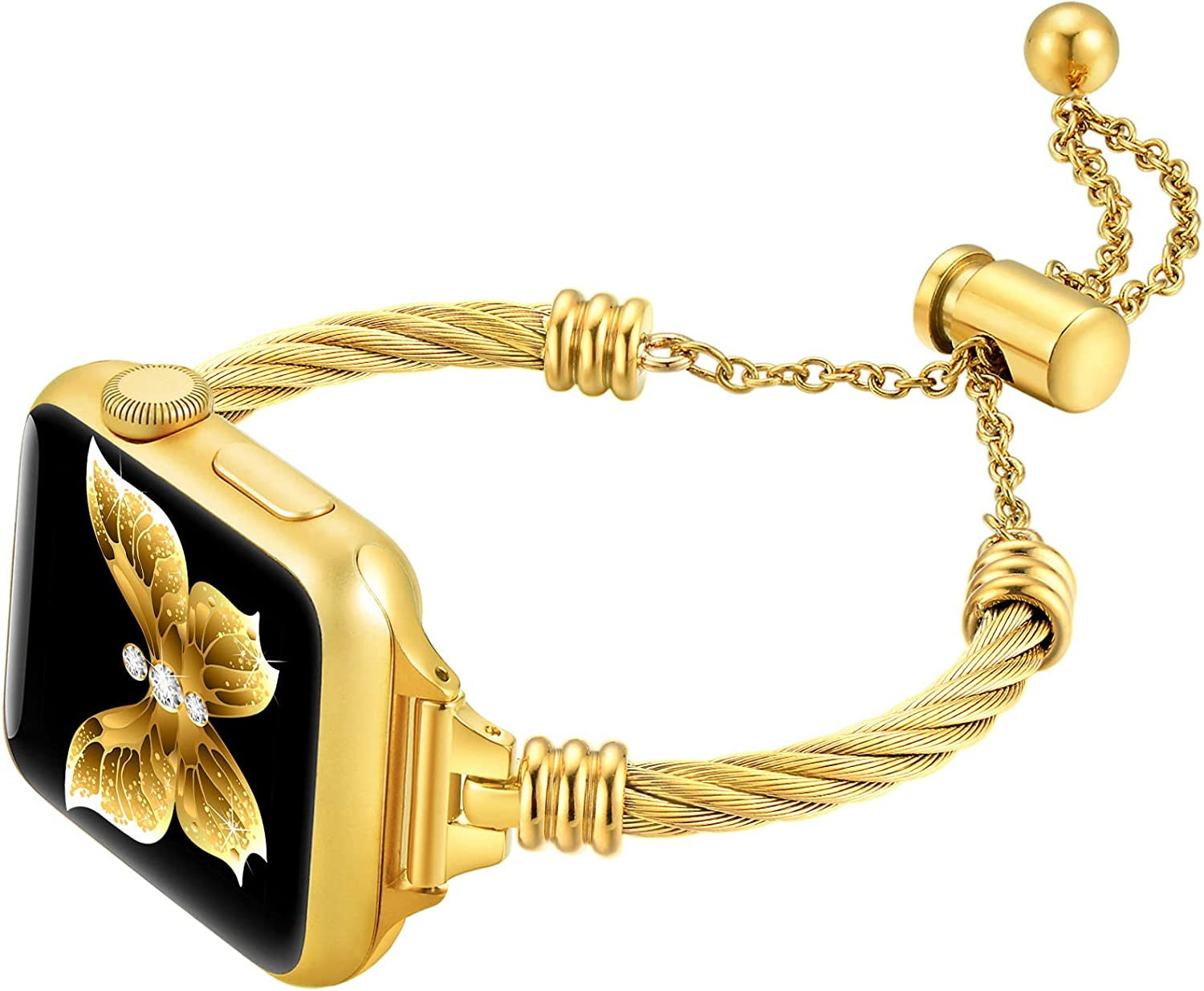 Dilando Silver Compatible for Apple Watch Band 44Mm/45Mm/49Mm Ultra/42Mm Women Bracelet Series 8/7, Slim Dressy Fancy Jewelry Metal Strap Stainless Steel Bangle for Iwatch Series 8/7/SE/6/5/4/3/2/1  Dilando Gold/Yellow Gold 44mm/45mm/49mm/42mm 