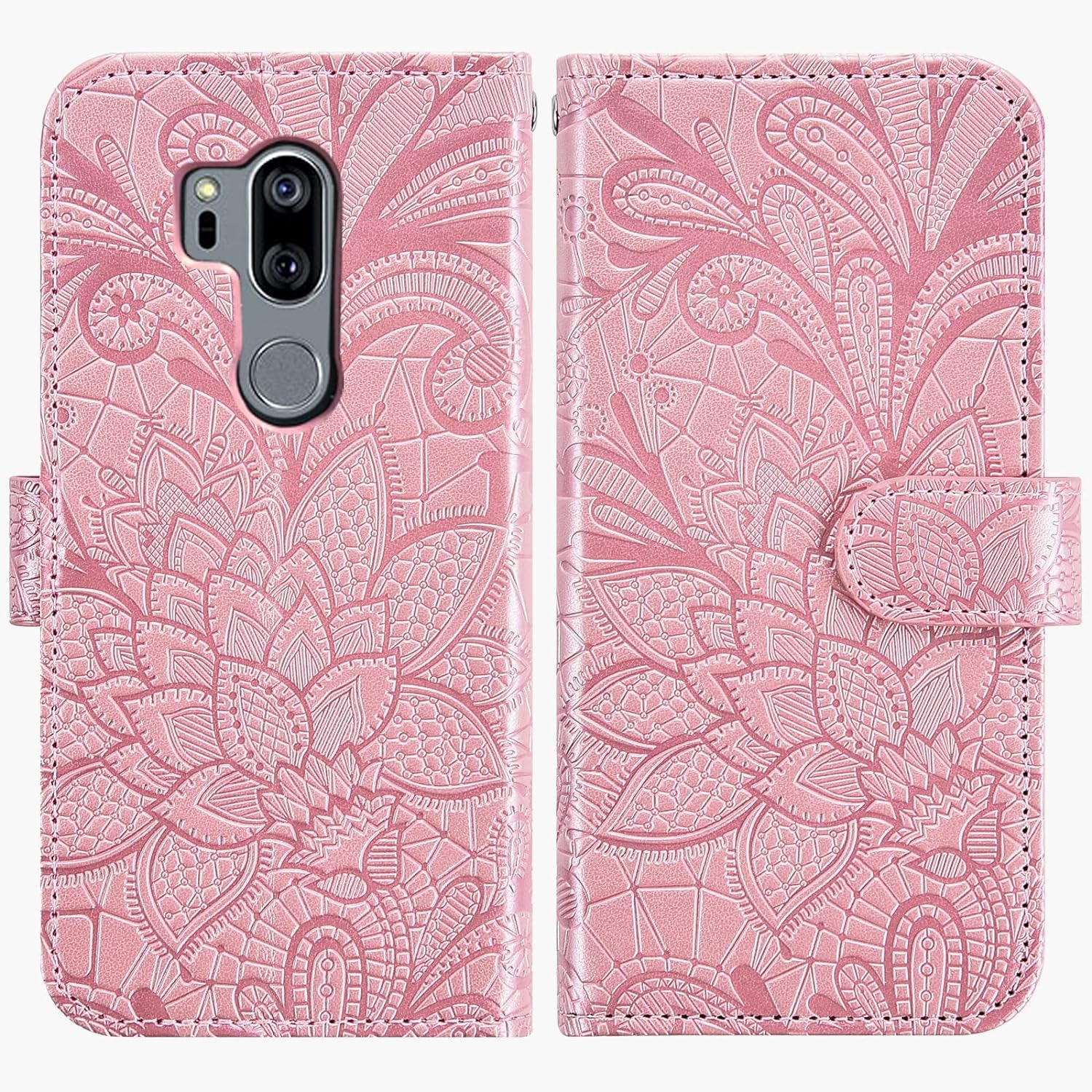 Asuwish Compatible with LG G7 Thinq Case and Tempered Glass Screen Protector Card Holder Lace Wallet Phone Cases for LGG7 One G 7 plus LG7 Fit Lg7Thinq 7G Thin Q G7+ G7Thinq Lgg7Thinq Women Rose Gold  Asuwish   