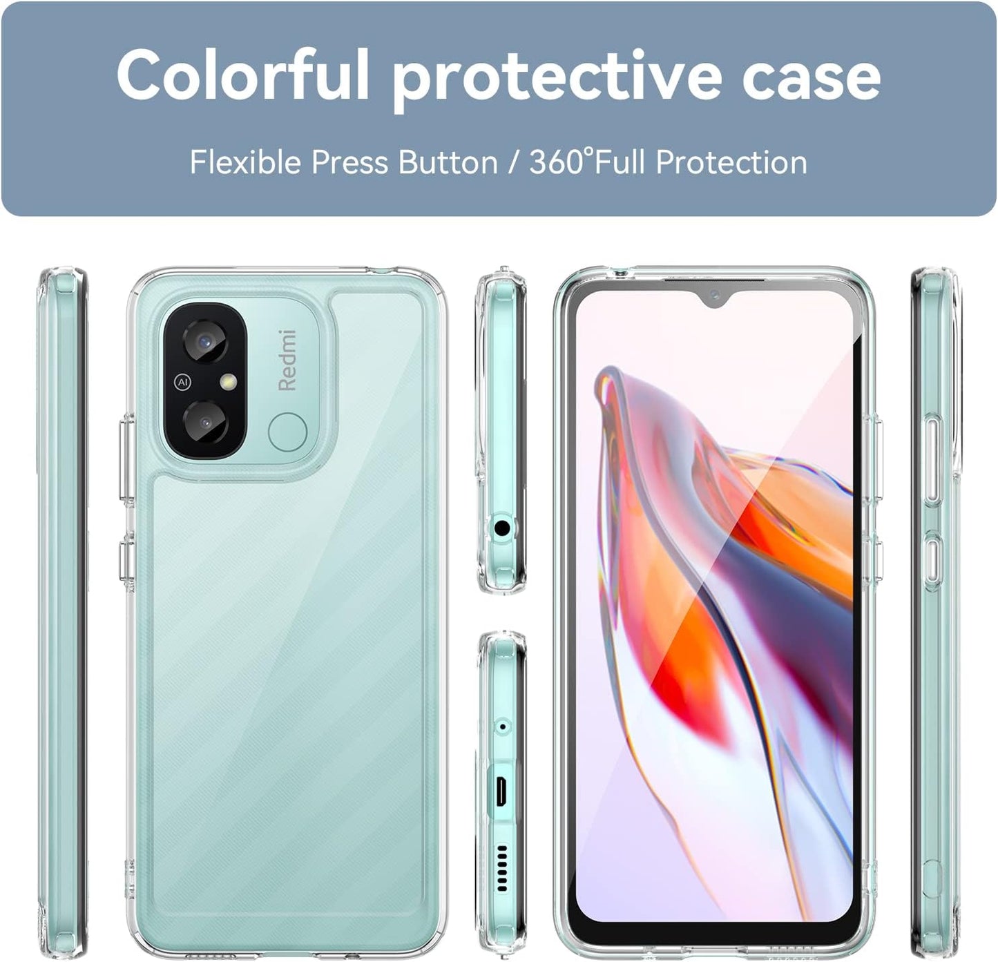 DFTCVBN Phone Case for Redmi 12C Case, Poco C55/Redmi 11A 22120RN86G Case with HD Screen Protector, Soft Bumper with Clear Crystal PC Hard Back Shockproof Cover Cases for Xiaomi Redmi 12C Clear  DFTCVBN   