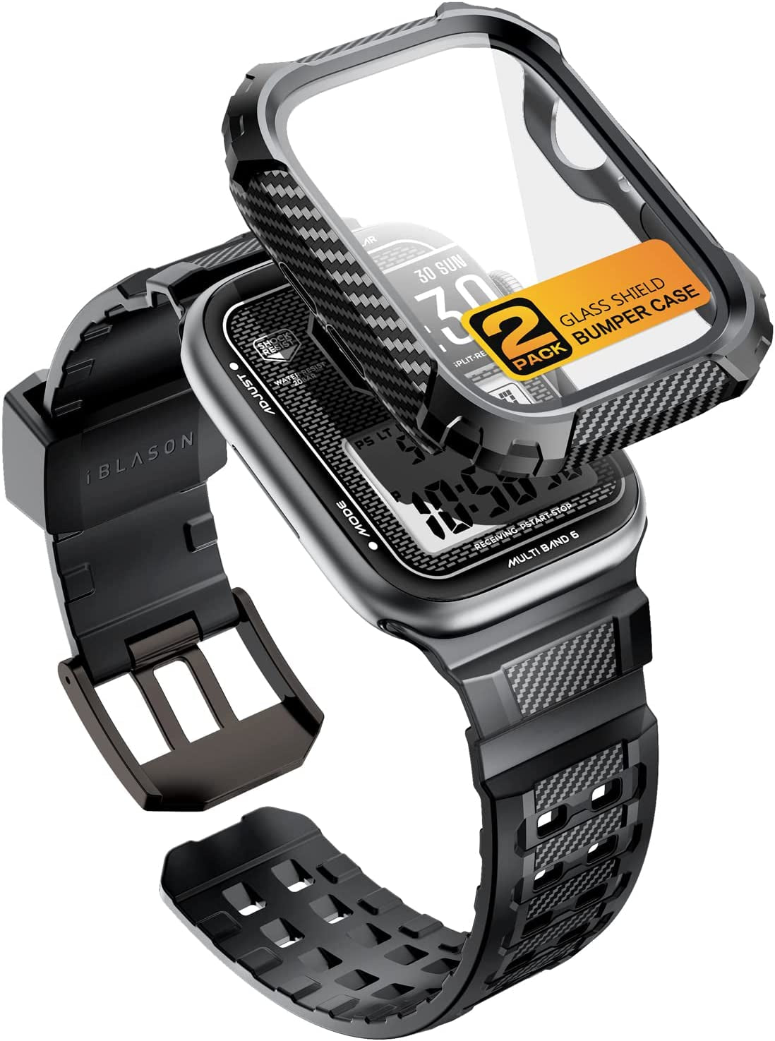 I-Blason Armorbox Compatible with Apple Watch Ultra Band [49Mm] for Apple Watch Ultra, Rugged TPU Watch Band & 2-Pack Bumper Cases [Built-In Tempered Glass Screen Protector] (Black, 49Mm)  i-Blason Black 44mm 