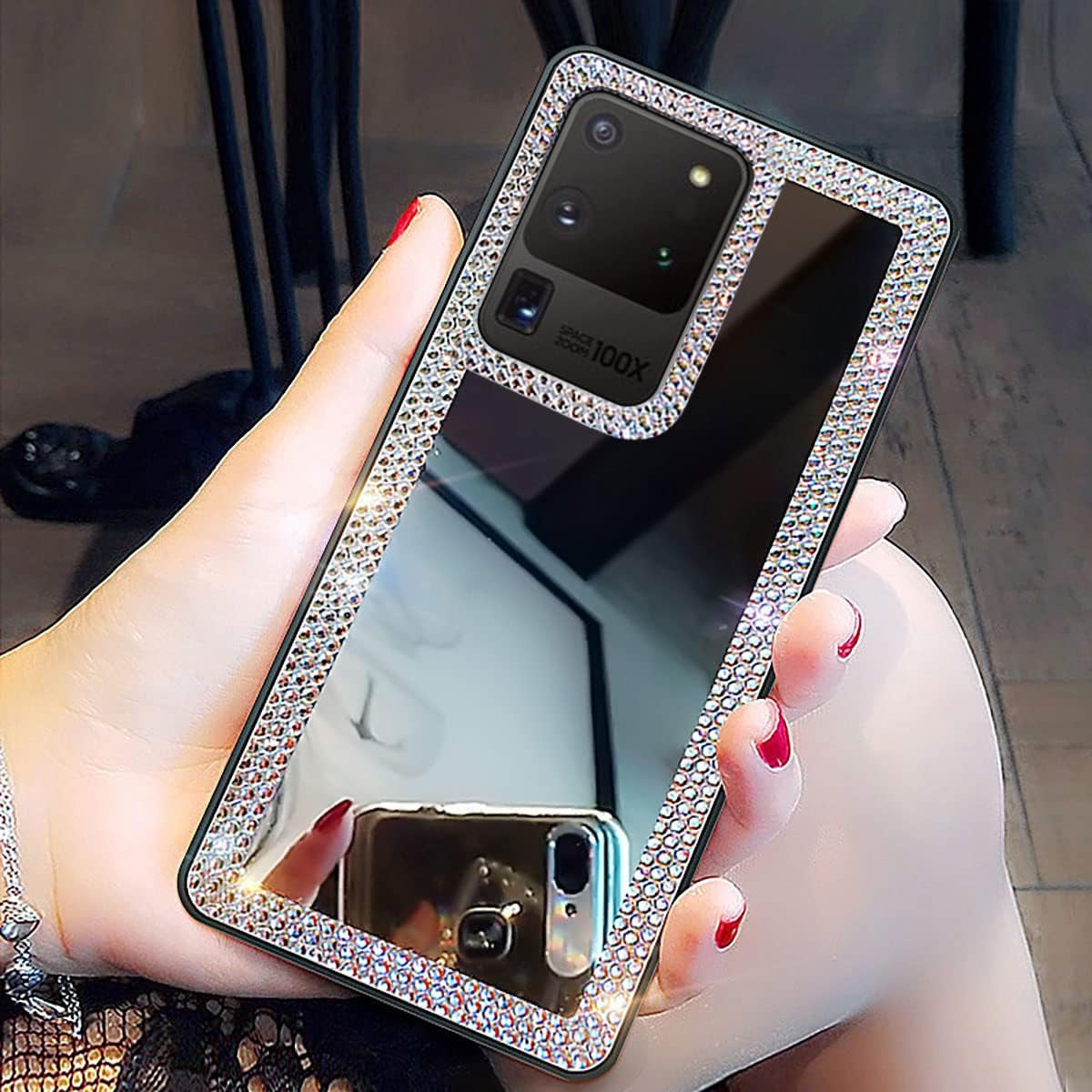 Cavdycidy Samsung Galaxy S20 Ultra Mirror Case for Women with Diamond,Bling Mirror Phone Case That Can Be Used for Outdoor Makeup for Girl Who Love Beauty  Cavdycidy   