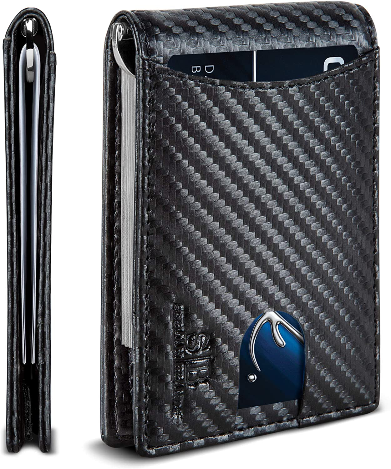 SERMAN BRANDS RFID Blocking Slim Bifold Genuine Leather Minimalist Front Pocket Wallets for Men with Money Clip Thin Gift  SERMAN BRANDS Modern Black 1.s  