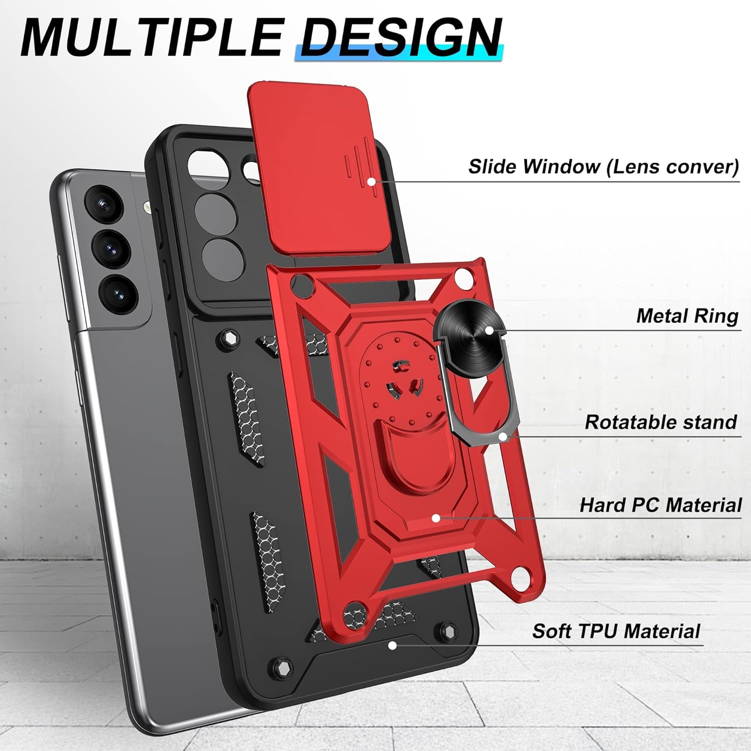 ATUMP Samsung Galaxy S21 Case,Compatible with Samsung Galaxy S21 Case with HD Screen Protector with Slide Camera Cover, 360° Rotation Ring Kickstand [Military Grade] Case for Samsung S21,Red  Atump   