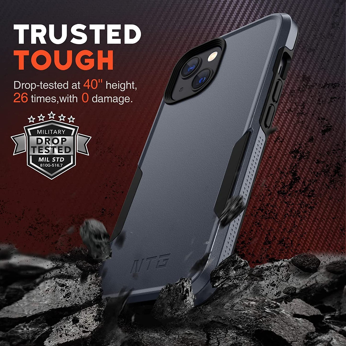 NTG Shockproof Designed for Iphone 13 Case [2 Layer Structure Protection] [Military Grade Anti-Drop] Lightweight Shockproof Protective Phone Case for Iphone 13 6.1 Inch, Dim Grey  NTG   