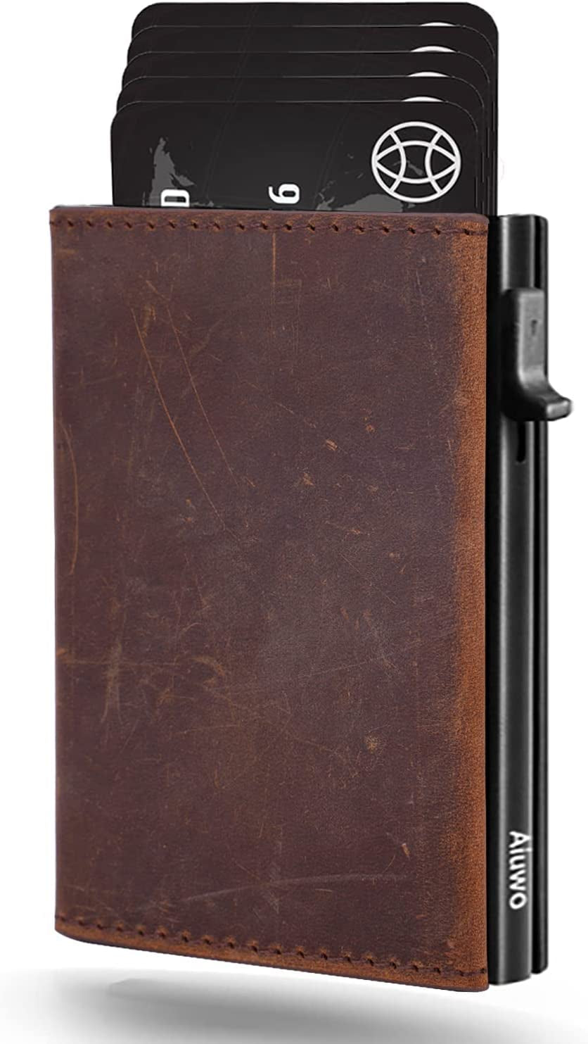 Aiuwo Mens Slim Wallet with Money Clip RFID Blocking Credit Card Holder Minimalist Wallet for Men with Gift Box  Aiuwo Brown(Crazy Horse)  