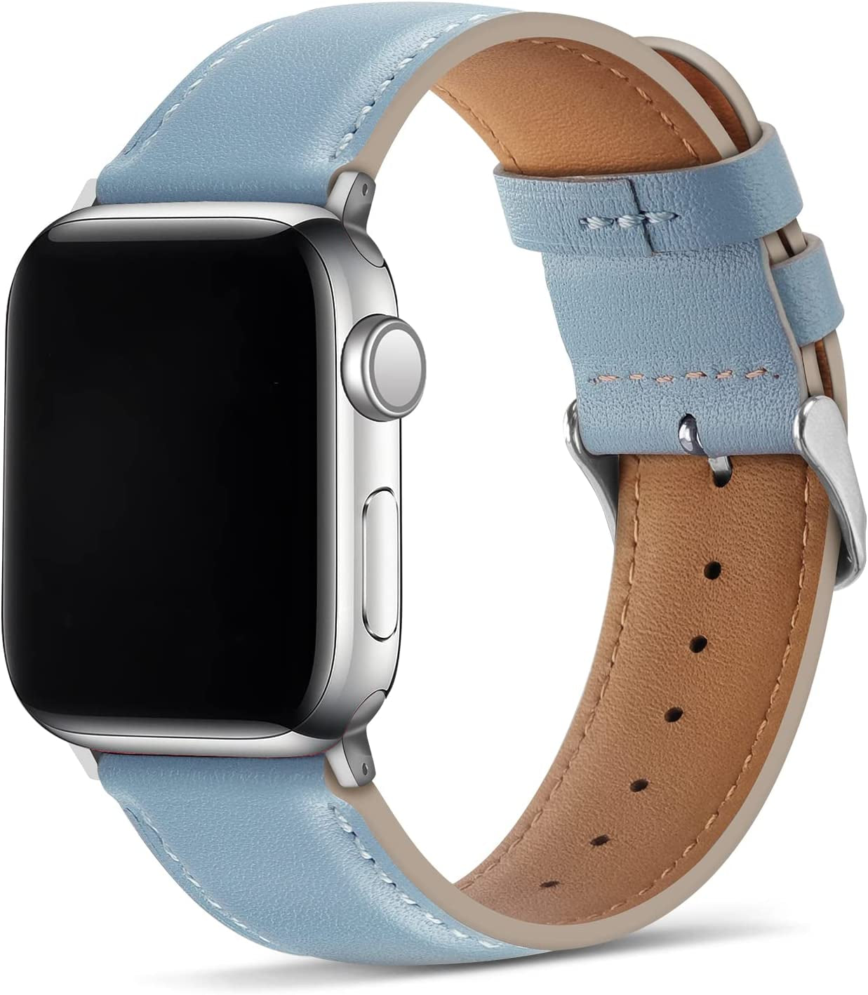 Tasikar Bands Compatible with Apple Watch Band 49Mm 45Mm 44Mm 42Mm Men Genuine Leather Replacement Bands Compatible with Apple Watch Ultra Series 8 7 (45Mm) SE 6 5 4 (44Mm) 3 2 1 (42Mm) - Black  Tasikar Blue 38mm/40mm/41mm 