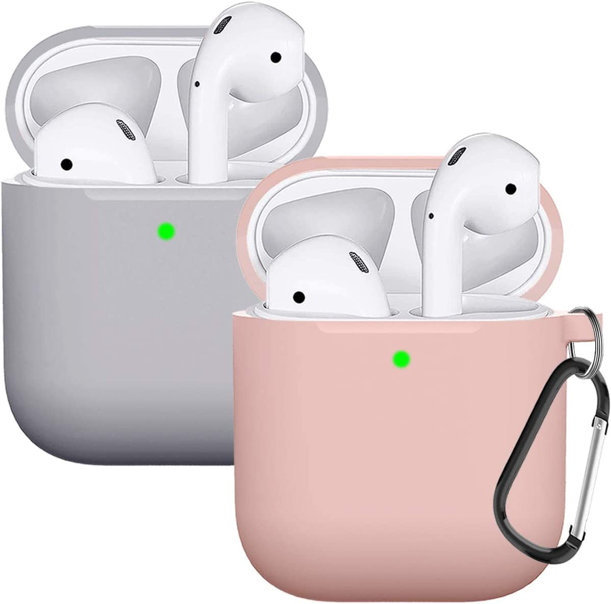 Compatible with Airpods Case Cover Silicone Protective Skin for Airpods Case 2&1 (2 Pack) Black/Sand Pink  Doboli Pink-Gray  