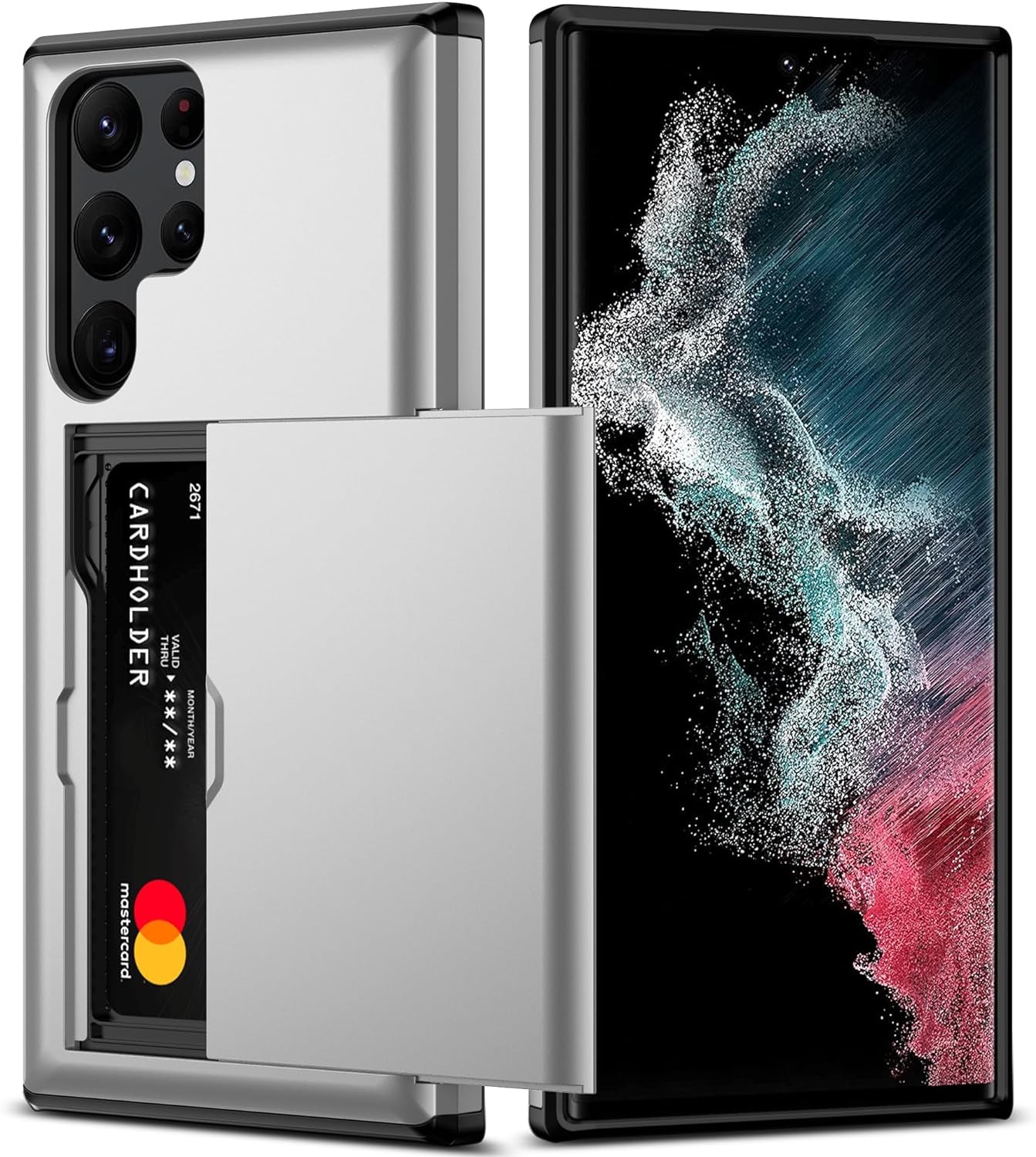 Nvollnoe for Samsung S22 Case with Card Holder 5G 6.1 Inch Slim Dual Layer Heavy Duty Protective Galaxy S22 Case Hidden Card Slot Wallet Case for Samsung S22(Rose Gold)  Nvollnoe Silver For Galaxy S22 Ultra-6.8'' 