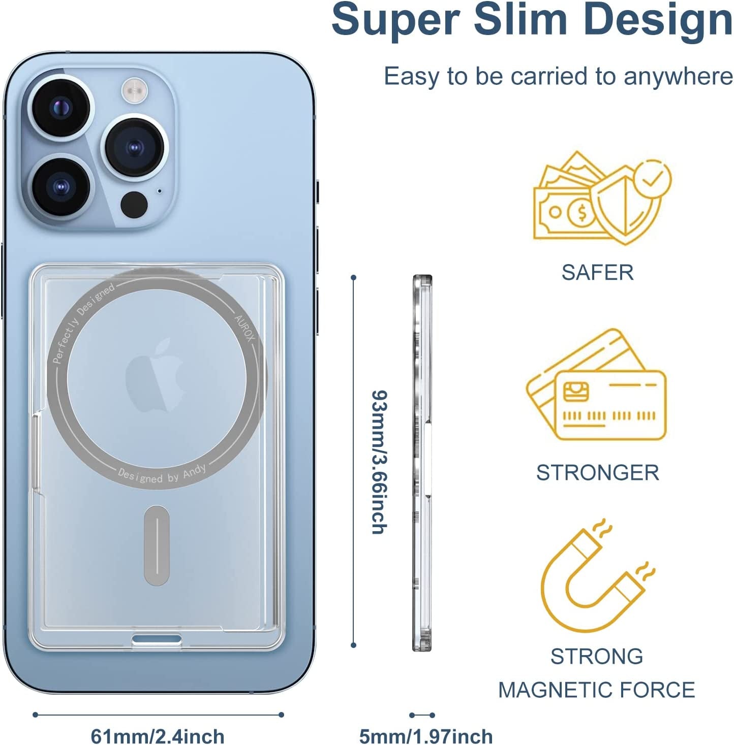 AUROX Magnetic Phone Wallet Compatible with Magsafe Wallet Minimalist Slim Wallet for Iphone 14 Pro Max/14 Plus/14 Pro/14,For Iphone 13 Pro Max/13 Pro/13/13 Mini,For Iphone 12/12 Pro/12 Max/12 Mini  AUROX   