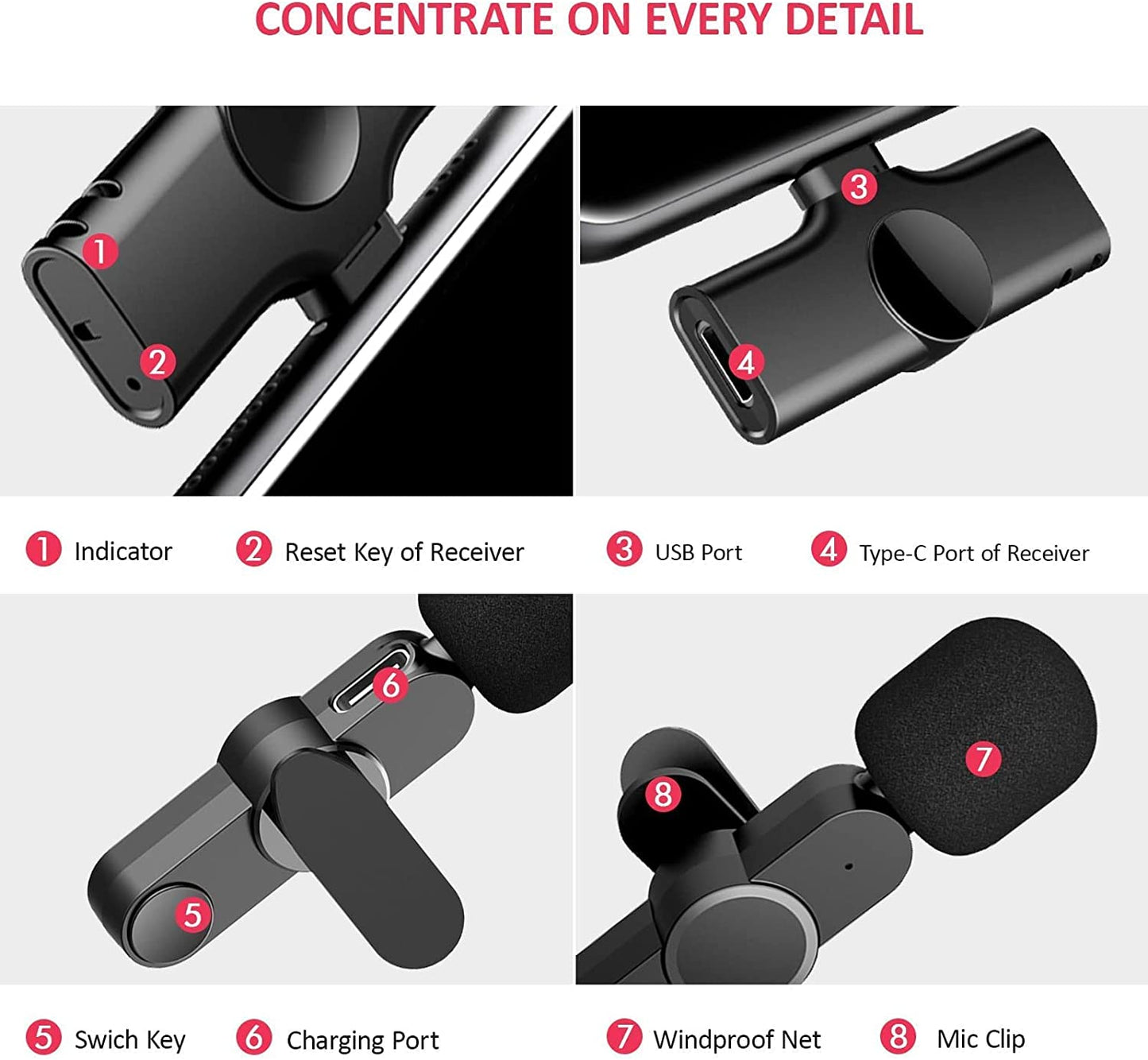 Aisizon Wireless Clip Mic, Wireless Lavalier Microphones, Lapel Clip-On Microphone, for Smartphone, Laptop, Video Recording, Tiktok, Facebook Live, Youtube Live Stream  Aisizon   