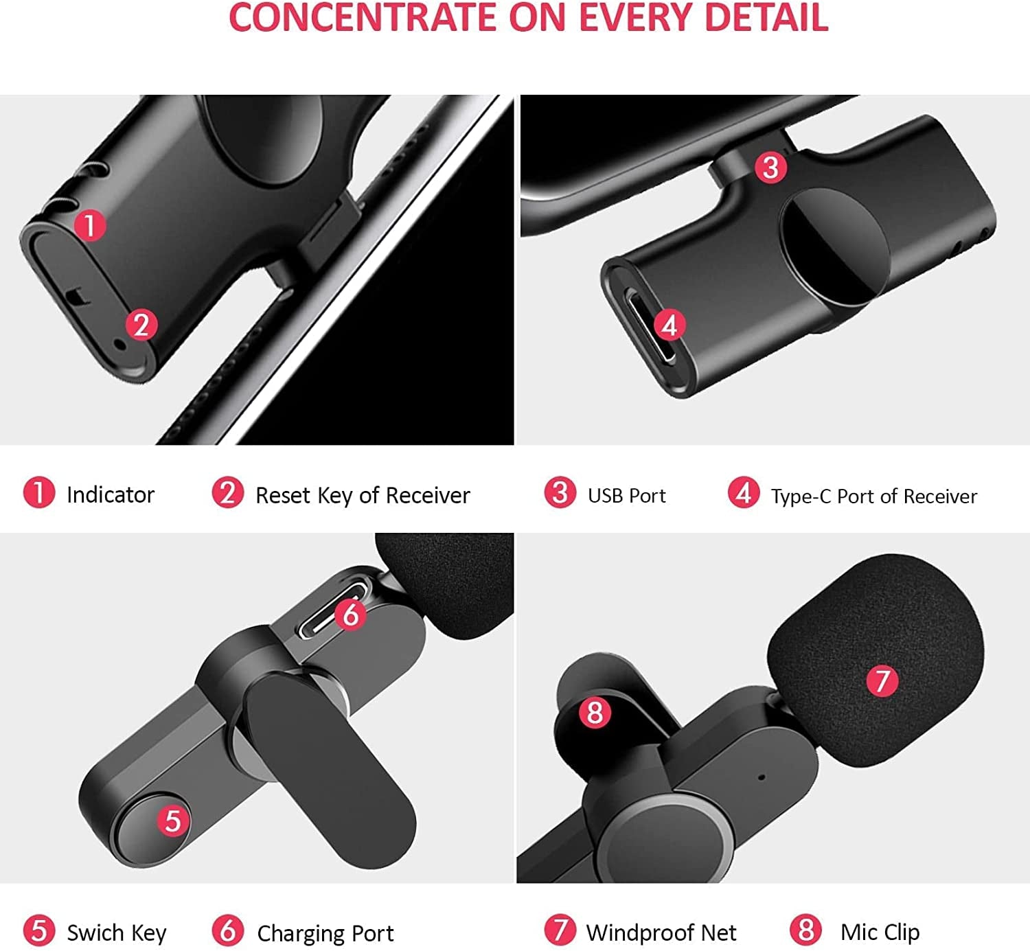 Aisizon Wireless Clip Mic, Wireless Lavalier Microphones, Lapel Clip-On Microphone, for Smartphone, Laptop, Video Recording, Tiktok, Facebook Live, Youtube Live Stream  Aisizon   