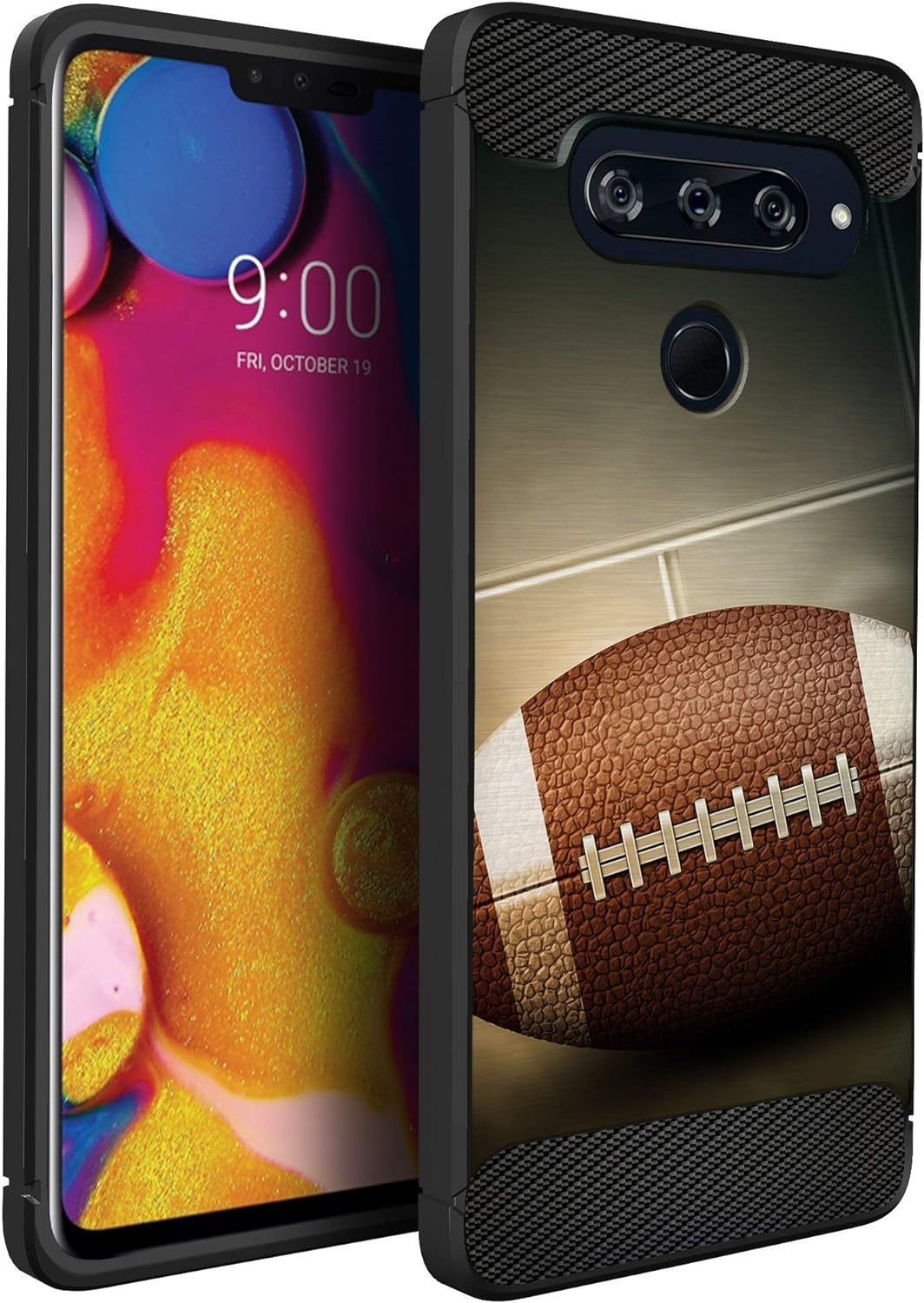 Casesondeck Sports Case Compatible with LG V40 Thinq- Flex Max Matte TPU Perfect Fitted Case Slim and Elegant (Soccer Fire)  CasesonDeck Vintage Football  