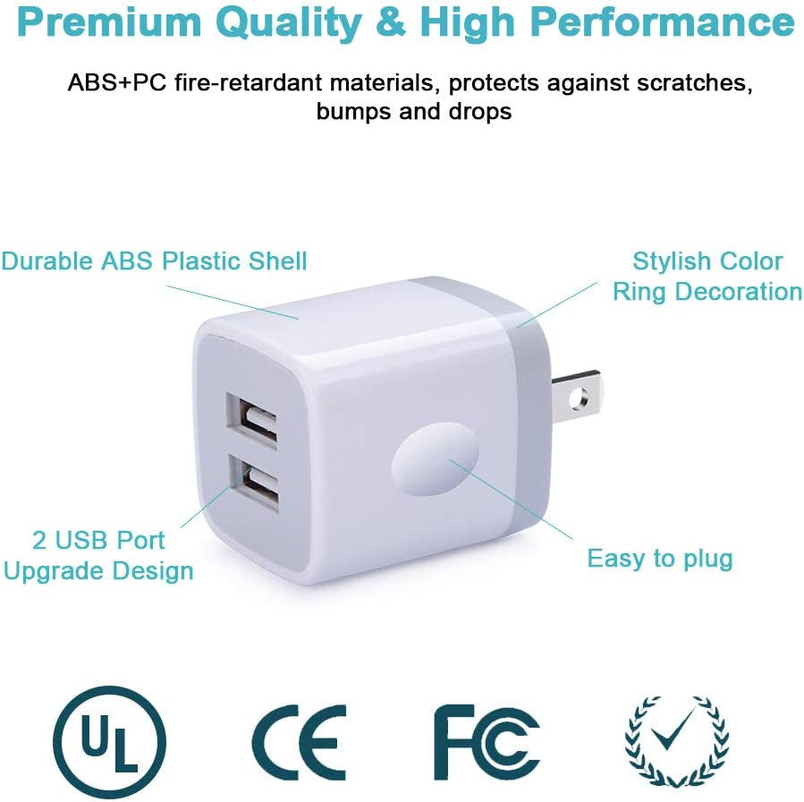 Charger Block, USB Wall Charger, Double USB Fast Charging Cube Block Charger Box, 2.1A Phone Charger Power Adapter 3 Pack for Iphone 14 13 12 11 Pro Max XS XR X 8 7 6S Samsung Galaxy S23 A14 Note 20  Shenzhen Putuo Technology Co.,Ltd   