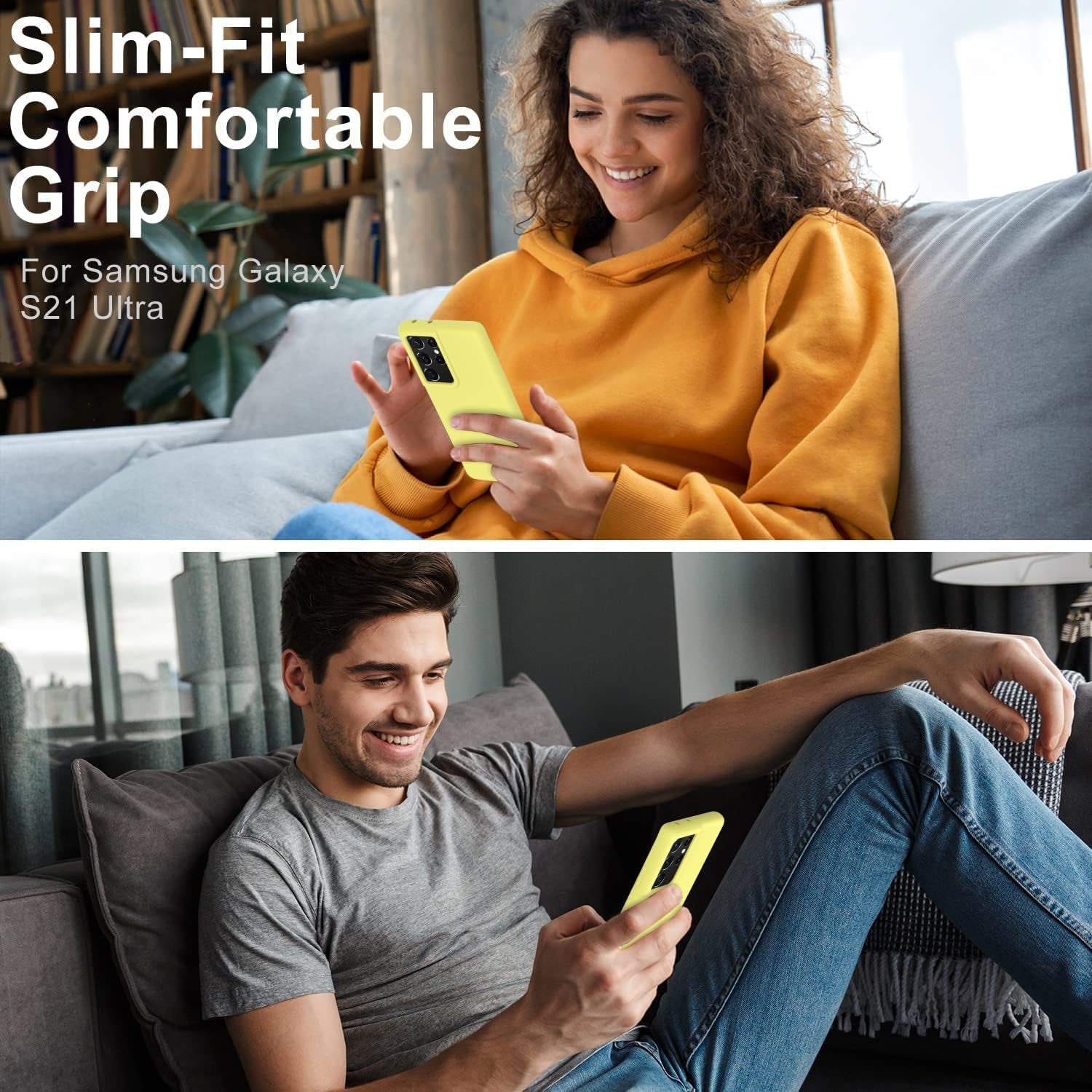 DEENAKIN for Samsung Galaxy S21 Ultra Case Silicone,Silky Smooth Flexible Gel Rubber Bumper Cover with Soft Microfiber Lining Slim Fit Protective Phone Case for Samsung Galaxy S21 Ultra Bright Yellow  DEENAKIN   