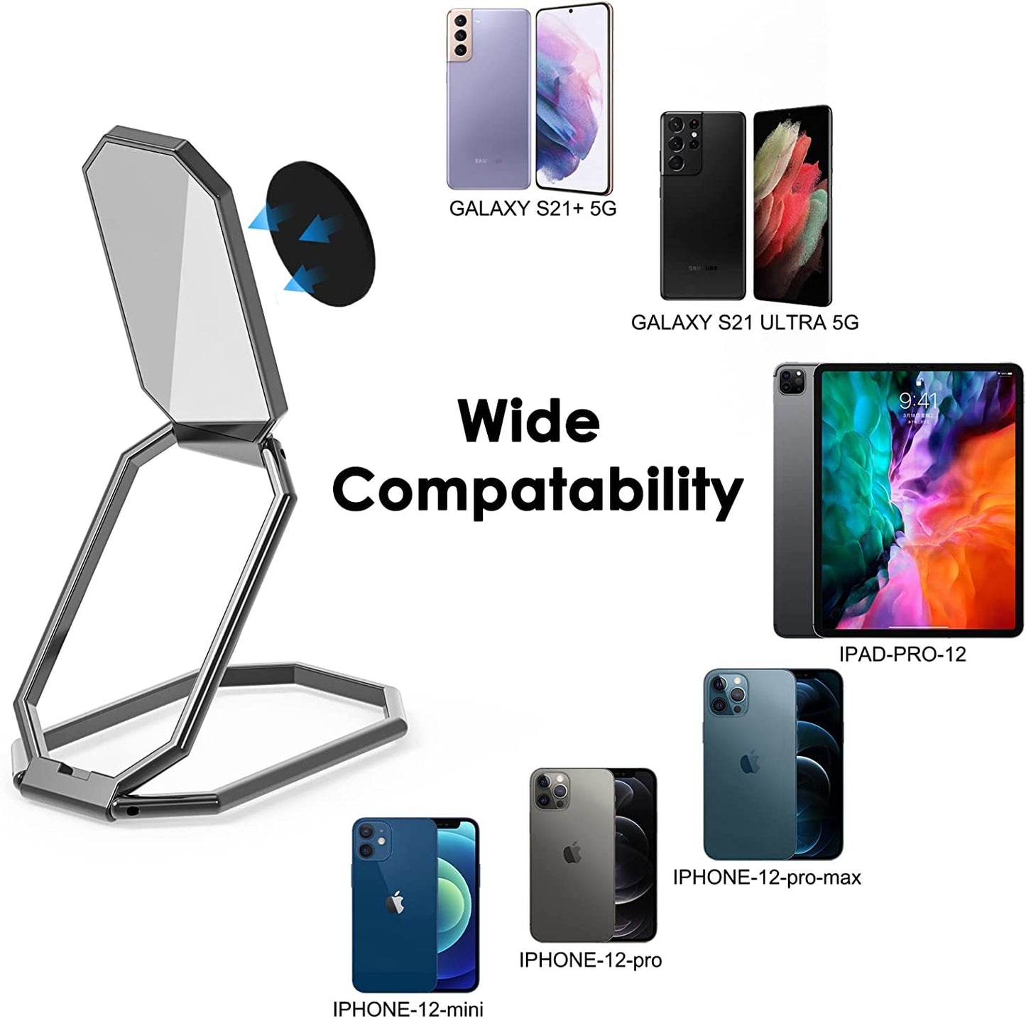 Phone Ring Holder Finger Kickstand, Upgraded 360° Rotation Metal Phone Grip for Magnetic Car Mount Foldable Cell Phone Stand Compatible with Most Smartphones  imeilee   
