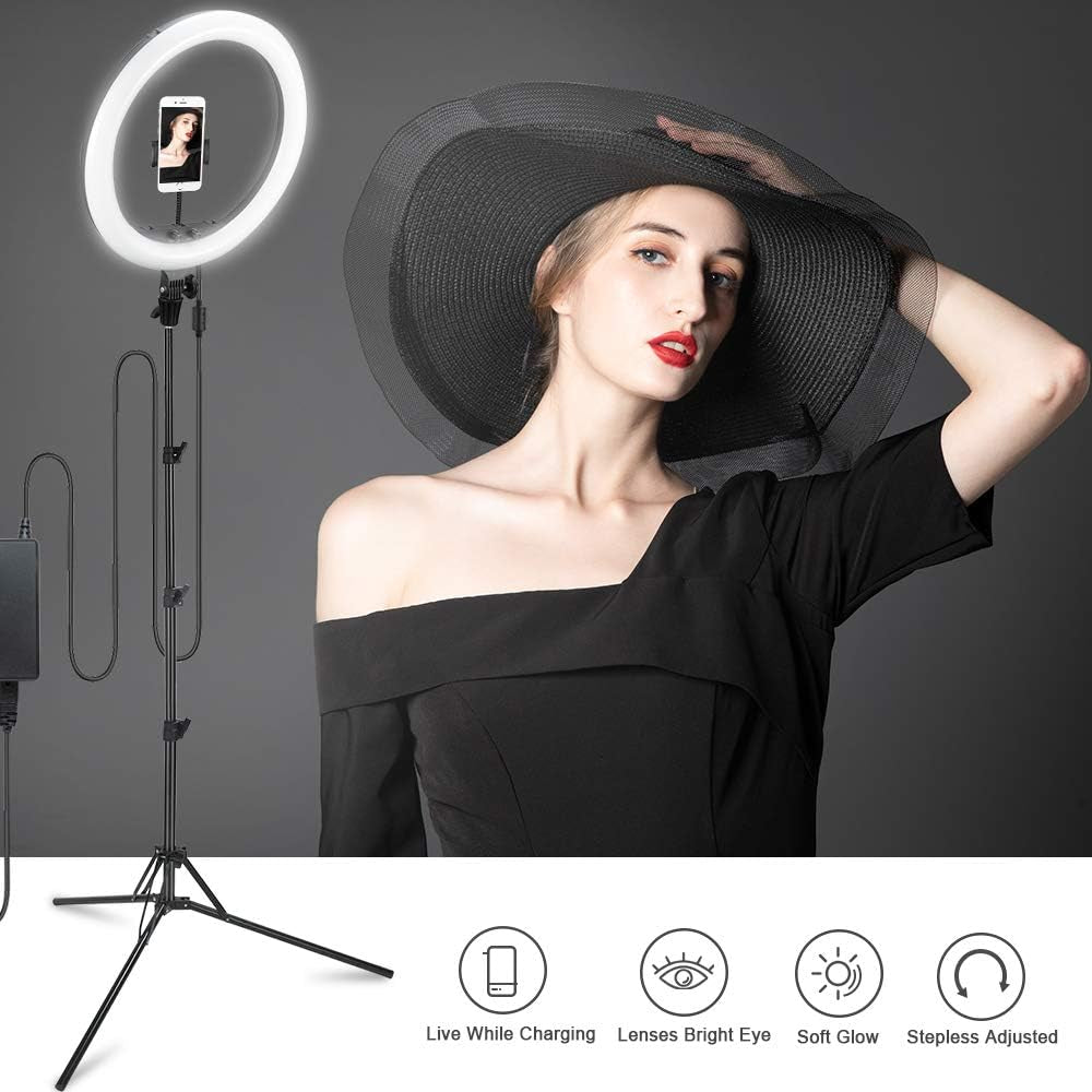 Godox LR150 18 Inch LED Ring Light with Tripod Stand & Phone Holder,3000K-6000K Dimmable Selfie Ring Light for Makeup Studio Portrait Youtube Tiktok Vlog Video Shooting (Black)  Godox   