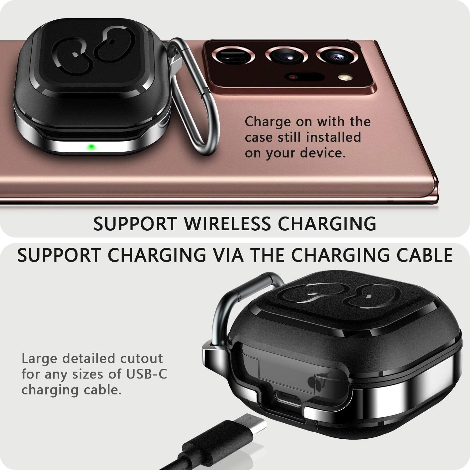 HALLEAST for Galaxy Buds 2 Pro Case 2022/ Galaxy Buds 2 Case 2021/ Galaxy Buds Pro Case 2021/ Galaxy Buds Live Case 2020, TPU Cover Metal Alloy Carrying Case with Keychain Clip, Black  HALLEAST   