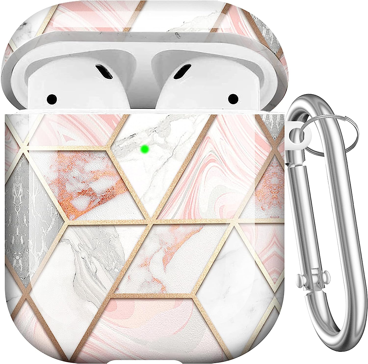 Maxjoy Compatible Airpods Case Cover, Leopard Print Case for Women Men Cute Air Pod 2 Hard Shell Protective Cover with Keychain Compatible with Apple Airpods Charging Case 2&1  Maxjoy Pink + Gold  