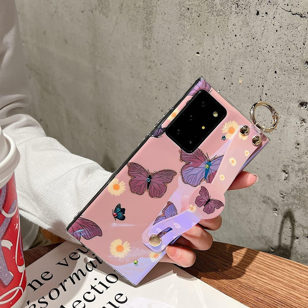 Lastma for Samsung Galaxy Note 20 Ultra Case Cute with Wrist Strap Kickstand Case 5G Glitter Bling Cartoon IMD Soft TPU Shockproof Protective Phone Cases Cover for Girls and Women - Purple Butterfly  Lastma   