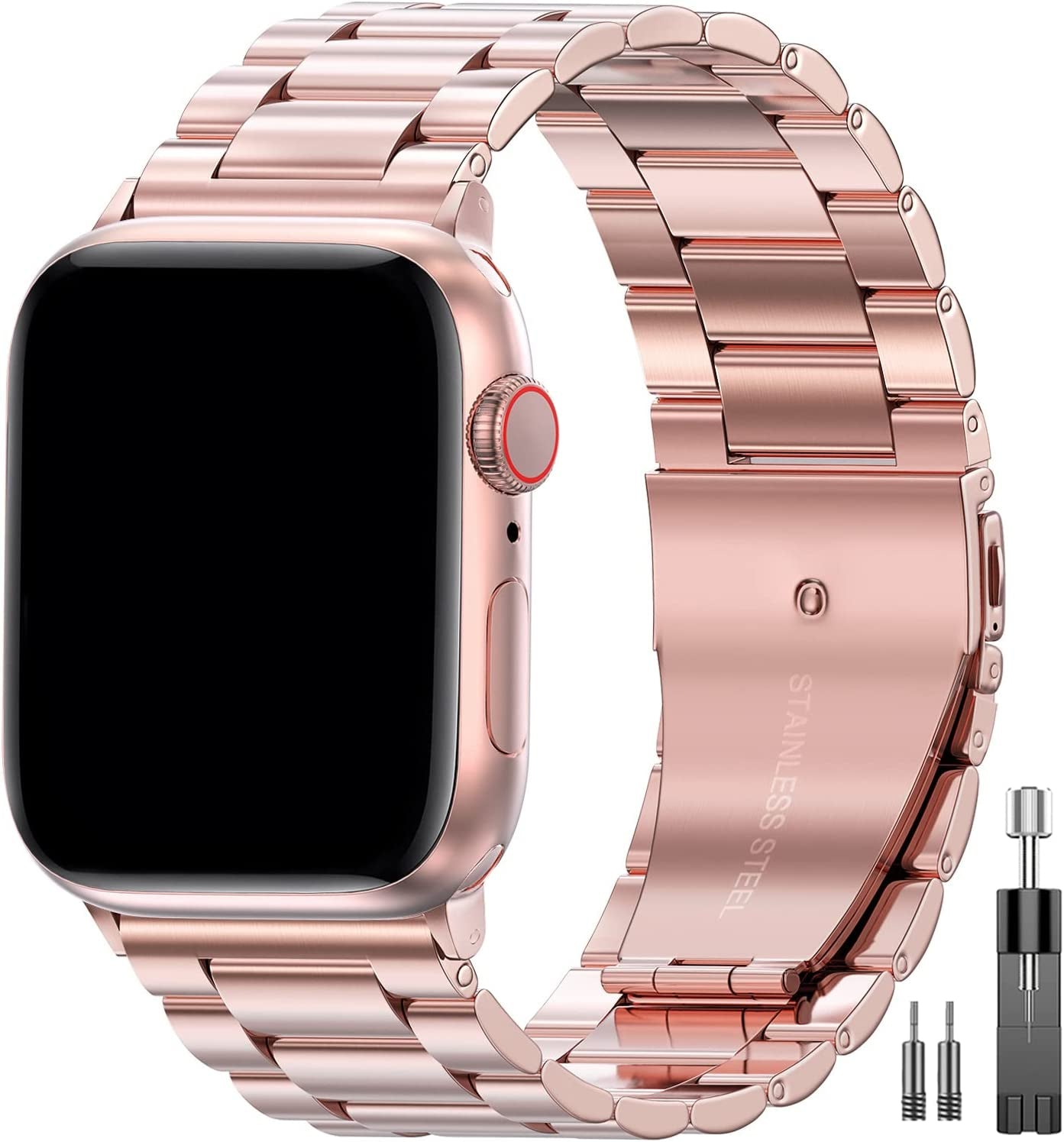 EPULY Compatible with Apple Watch Band 49Mm 45Mm 44Mm 42Mm 41Mm 40Mm 38Mm, Business Stainless Steel Metal Watchband for Iwatch Strap Ultra SE Series 8 7 6 5 4 3 2 1 Men (Black, 49Mm 45Mm 44Mm 42Mm)  EPULY E-Rose Gold 45mm 44mm 42mm 49mm 