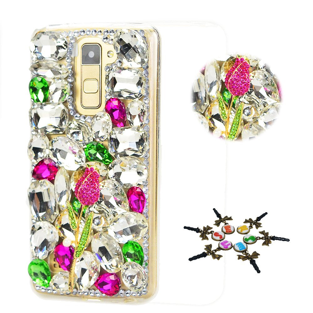 STENES Bling Case Compatible with LG G8 Thinq - STYLISH - 3D Handmade Crystal Dolphin Starfish Shell Design Protective Cover Compatible with LG G8 Thinq -  STENES Rose / Hot Pinkgreen Design For Lg G8 Thinq 