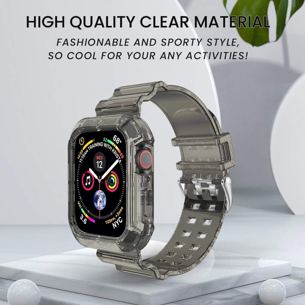 Clear Watch Band for Apple Watch 38Mm 40Mm 41Mm Transparent Crystal Bumper Case Band Compatible with Apple Watch Series 8 SE 7 6 5 4 3 2 1 (Black 38/40/41Mm)  NotoCity   