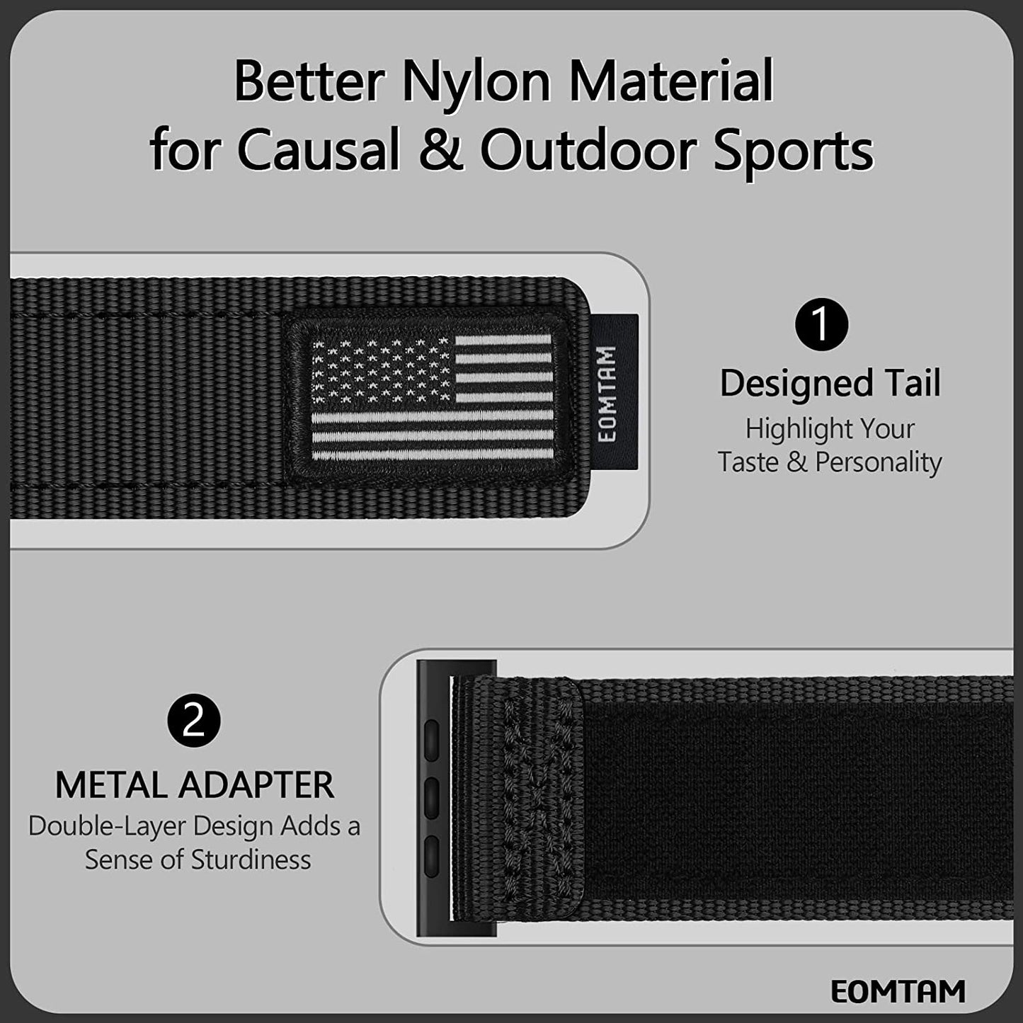 EOMTAM Men Width 30MM Adjustable Nylon Strap for Apple Watch Band Ultra 49Mm 45Mm 44Mm 42Mm 41Mm 40Mm 38Mm, Rugged Sport Soft Woven Wristband for Iwatch Series 8 SE 7 6 5 4 3  EOMTAM   