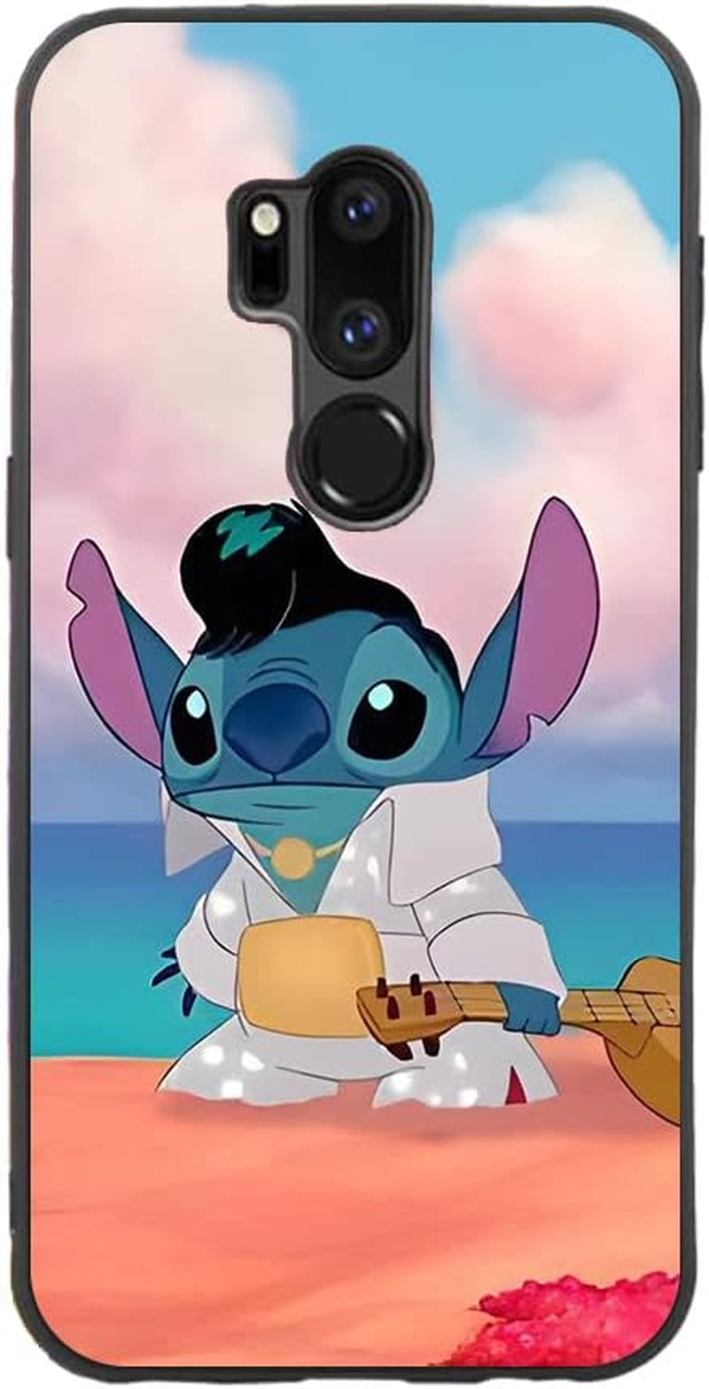 For LG G7 Thinq, Cartoon Ohana Blue Animal Stih #02 Protective Smooth Silicone Shockproof Soft TPU Black Phone Case Back Cover  LARUZE 01  