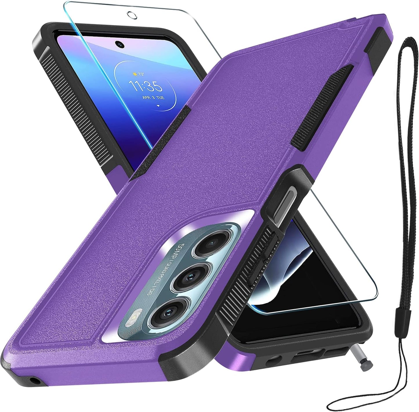 Motorola Moto G Stylus 5G 2022 Case with Tempered Glass Screen Protector,Heavy Duty Rugged Shockproof Full Body Protective Phone Cover,Cute Pink  RMOCR Lavender Purple  