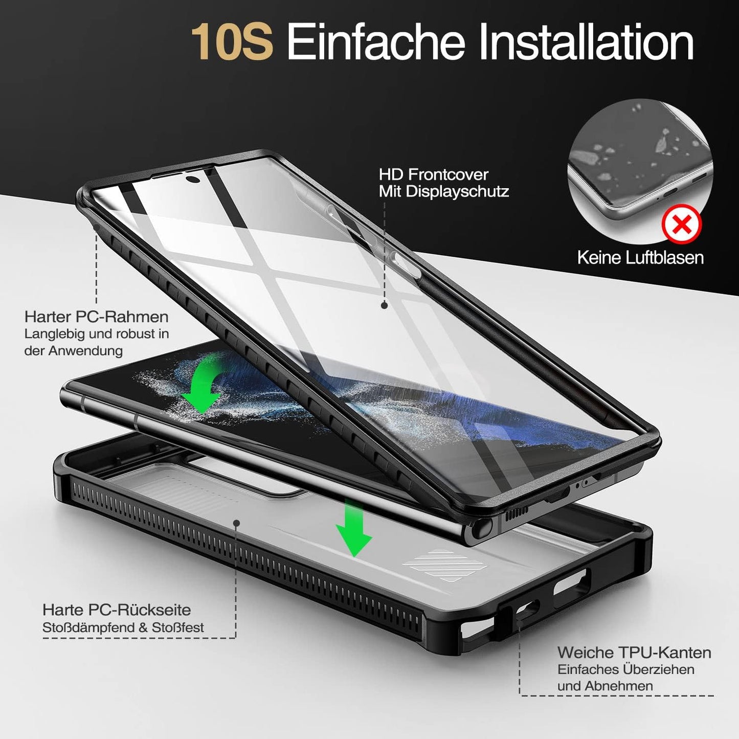 Dexnor for Samsung Galaxy S22 Ultra Case with Screen Protector,Translucent 360 Full Body Rugged Protective Shockproof Hard Cover Heavy Duty Defender Bumper for Samsung Galaxy S22 Ultra 5G 6.8''-Black  Dexnor   