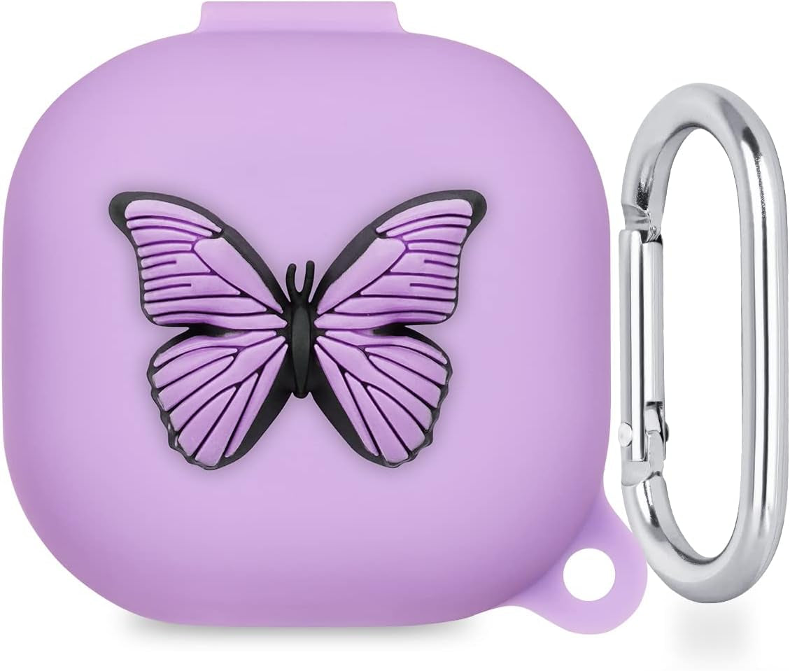 Flocute Silicone Case Compatible with Samsung Galaxy Buds Live (2020)/Galaxy Buds Pro (2021) Silicone Case with 3D Sunflower Cute Funny Cover with Keychain Gift for Women Girls Kids Teens (Sunflower)  Flocute Purple Butterfly  