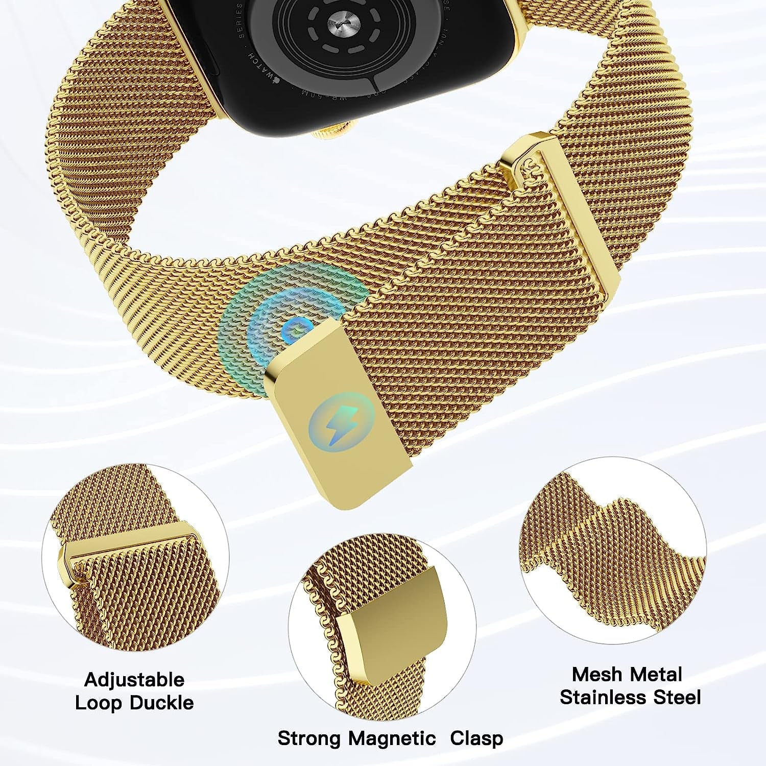 OYODSS Metal Bands Compatible with Apple Watch Band 49Mm 40Mm 38Mm 41Mm 42Mm 44Mm 45Mm Women Men, Magnetic Stainless Steel Loop Mesh Strap for Iwatch SE Ultra Series 8 7 6 5 4 3 2 1 Gold  OYODSS   
