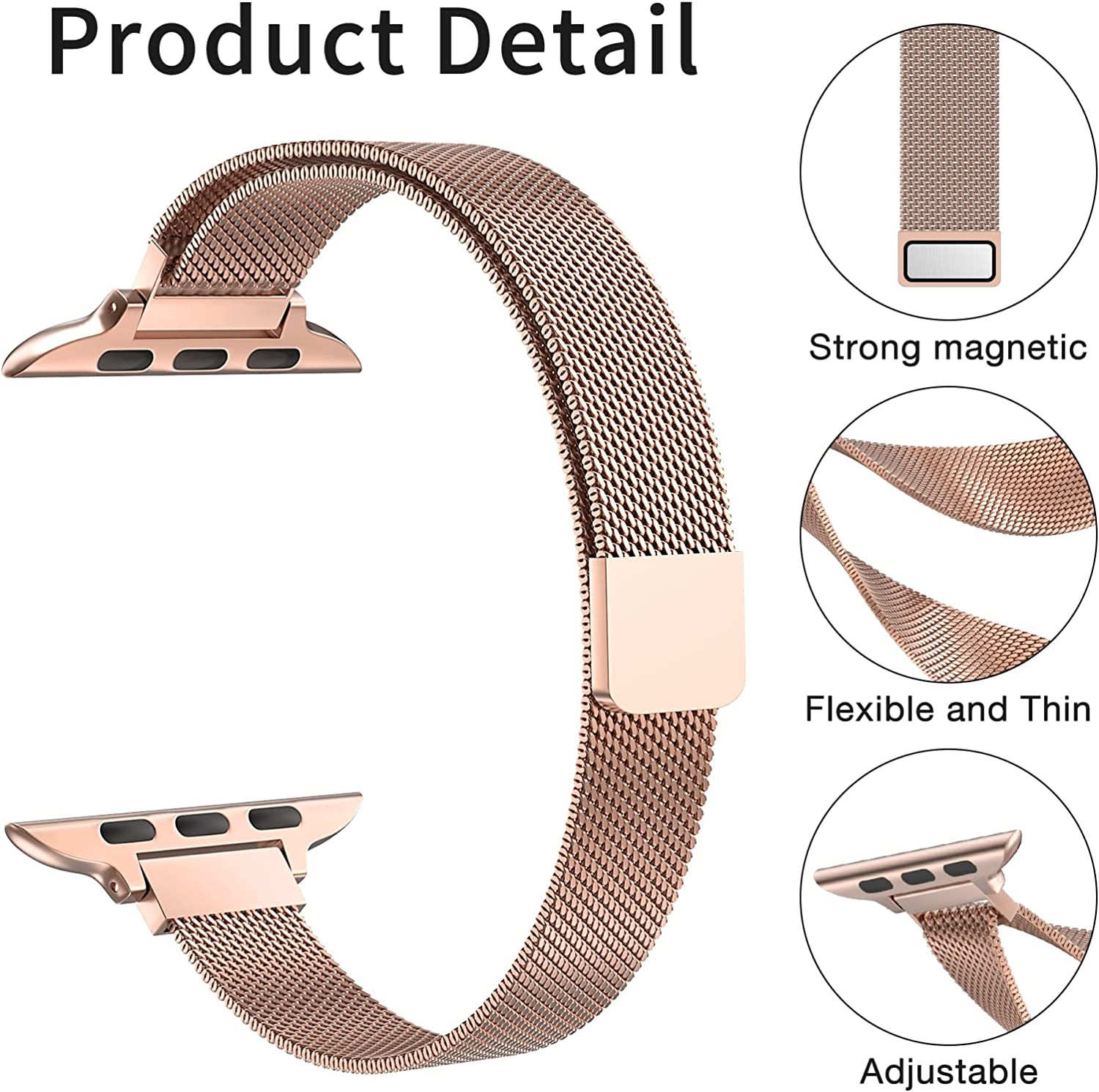 CTYBB for Apple Watch Band Series Ultra SE 8 7 6 5 4 3 2 1 38Mm 40Mm 41Mm 42Mm 44Mm 45Mm 49Mm, Stainless Steel Slim & Thin Mesh Magnetic Clasp Strap Women and Girl Replacement Band for Iwatch  DMORI   