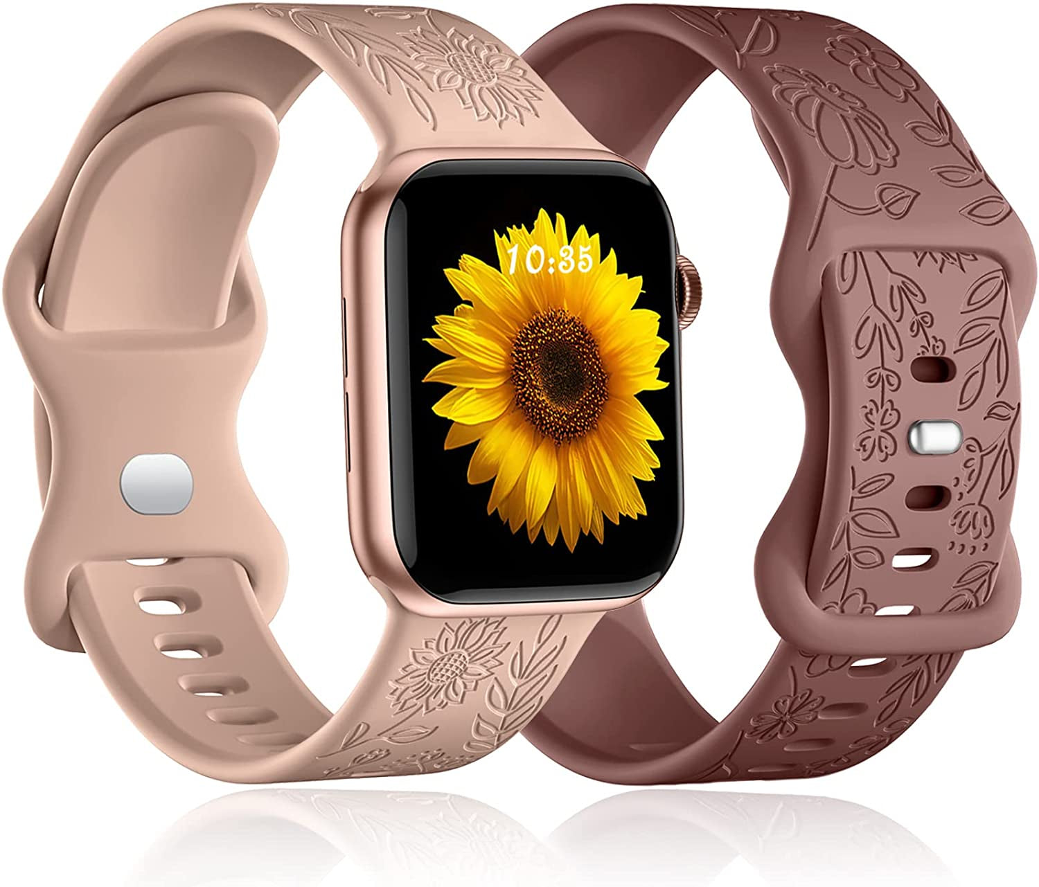 3 Pack Sunflower Engraved Bands Compatible with Apple Watch Band 38Mm 40Mm 41Mm 42Mm 44Mm 45Mm 49Mm Women Girl, Flower Silicone Wrist Bands Strap Compatible with Iwatch Series 8 7 6 5 4 3 2 1 SE Ultra  SNBLK   