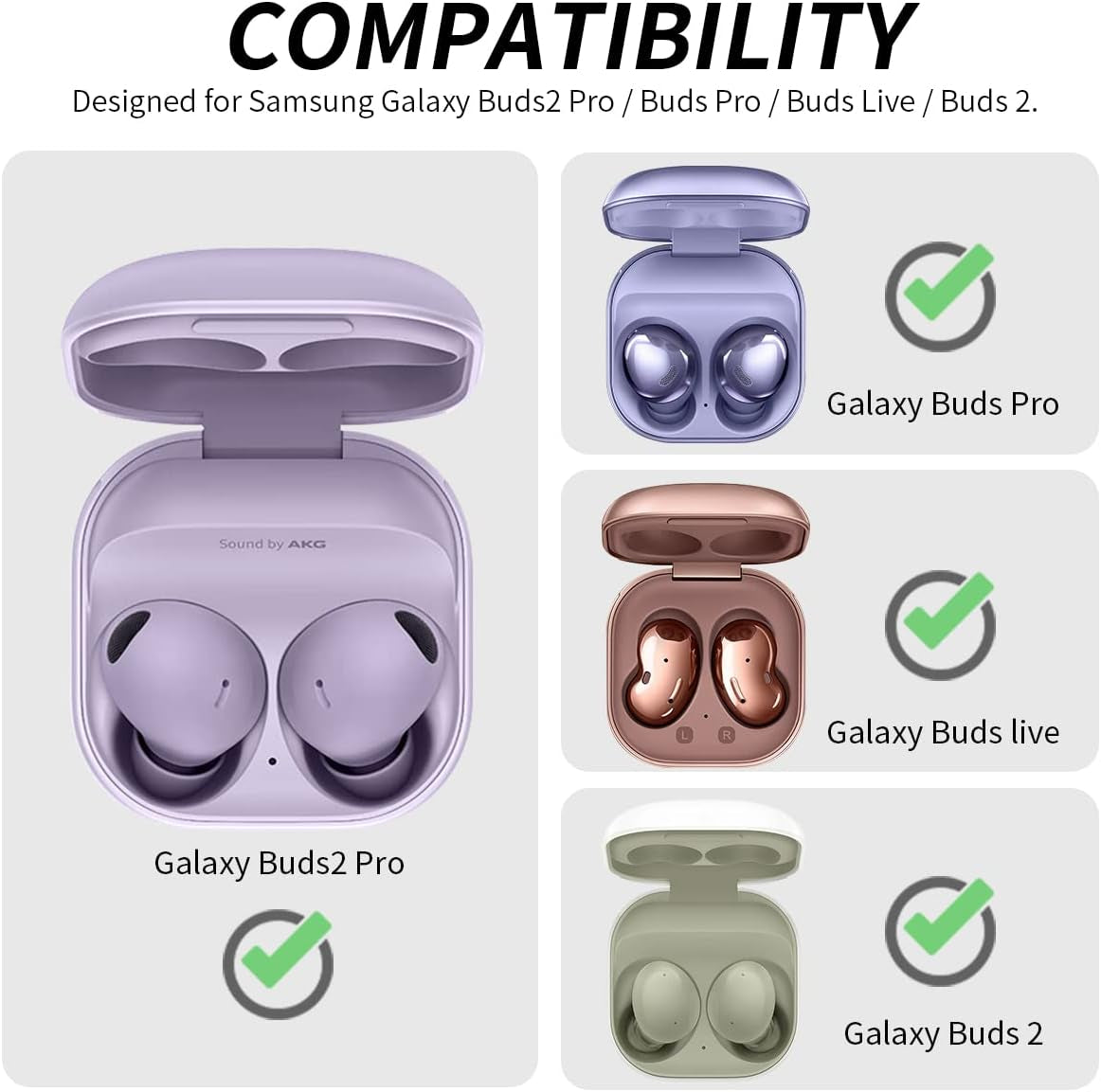 With Lock Cover for Galaxy Buds2 Pro Case 2022/ Galaxy Buds Pro Case 2021/ Galaxy Buds 2 Case 2021/ Galaxy Buds Live Case 2020, Silicone+Pc Shockproof Case with Keychain/Straps/Ring/ Brush (Black)  AIBEAMER   